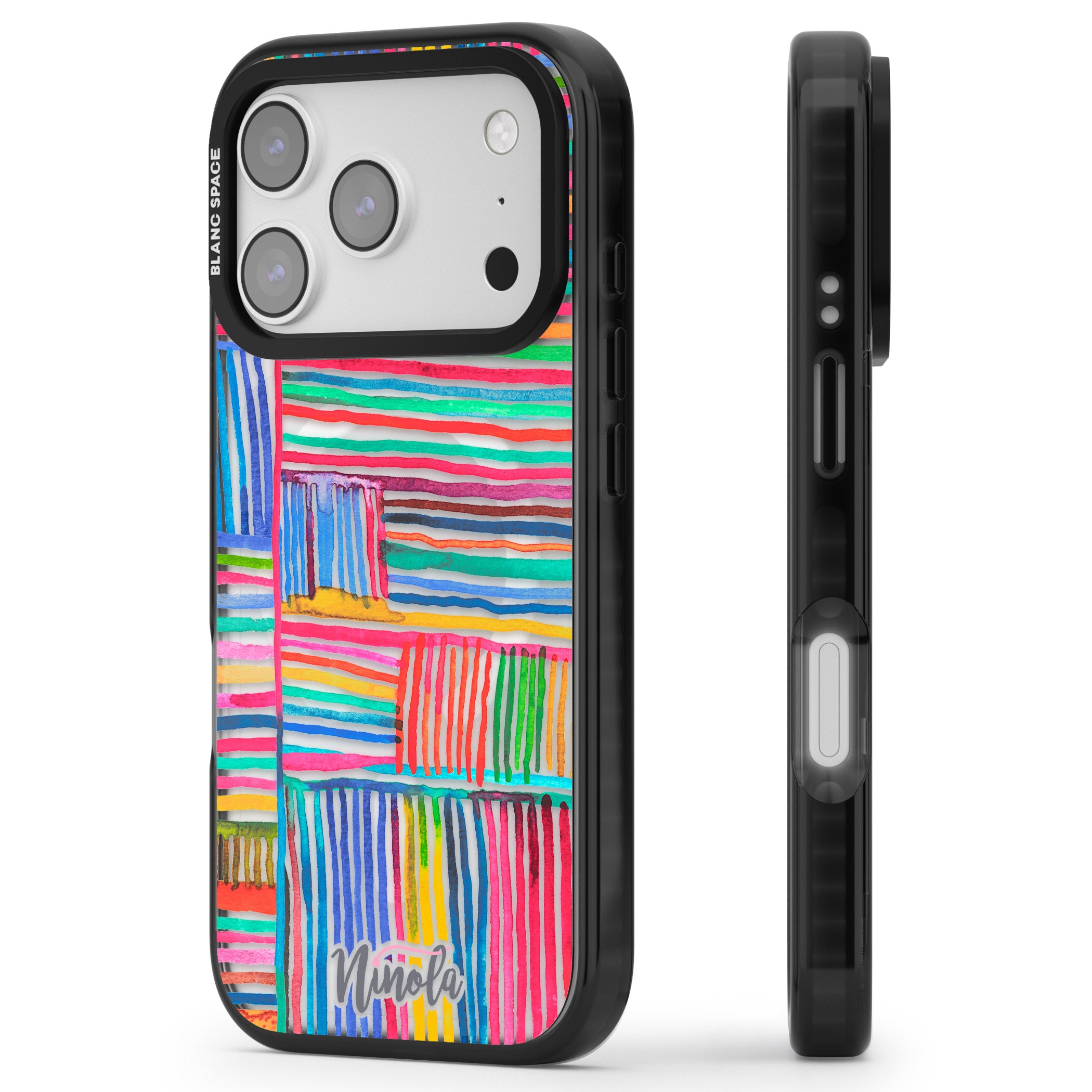 Vibrant Watercolor Lines iPhone 17 Pro Impact Pro Black Phone Case Side Profile