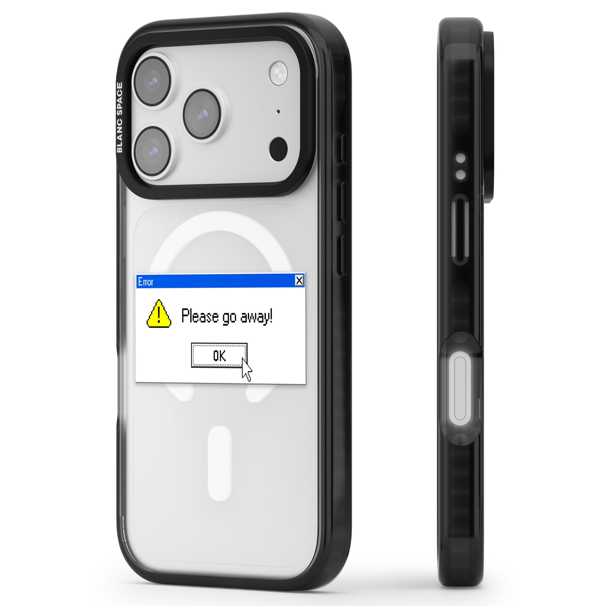 Please Go Away Exe iPhone 17 Pro Impact Pro Black Phone Case Side Profile