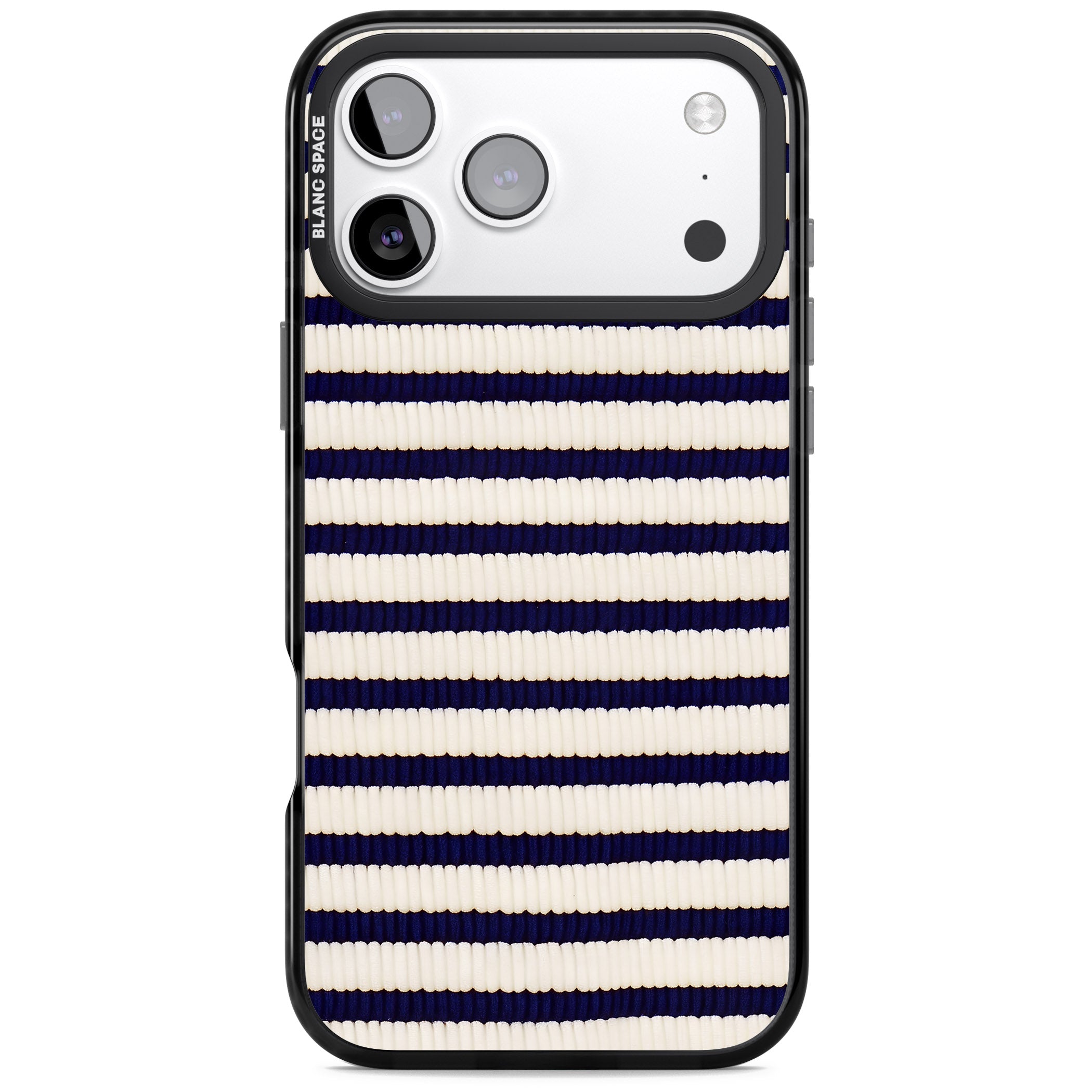 Navy & Cream Stripes iPhone 17 Pro Impact Pro Black Phone Case