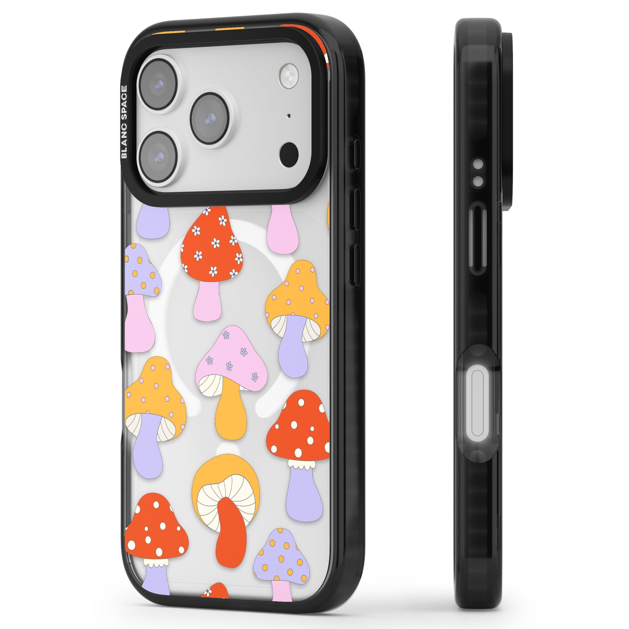 Happy Shrooms iPhone 17 Pro Impact Pro Black Phone Case Side Profile