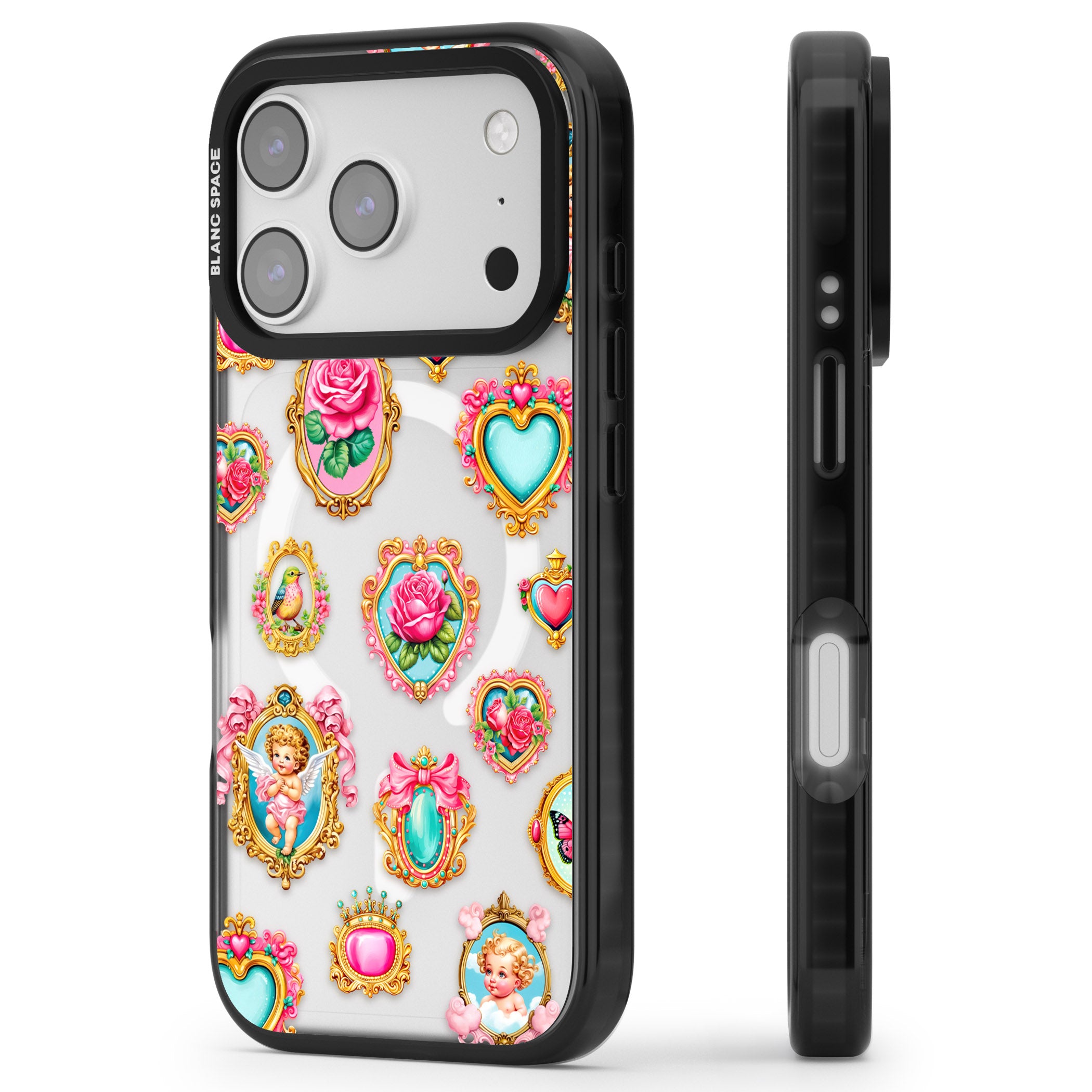 Angelcore Hearts Frames iPhone 17 Pro Impact Pro Black Phone Case Side Profile