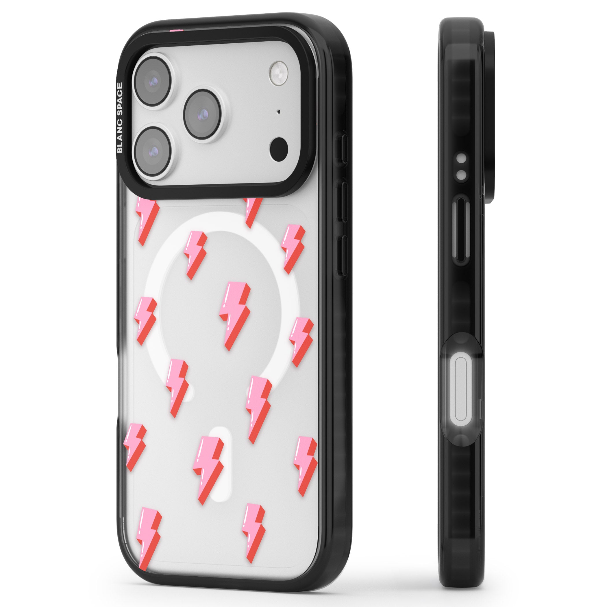 Pink Bolt Pattern iPhone 17 Pro Impact Pro Black Phone Case Side Profile