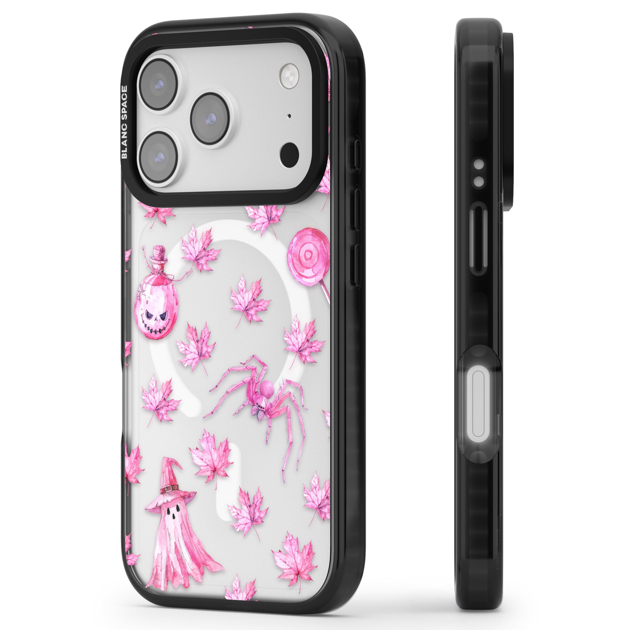 Pink Moon Maple iPhone 17 Pro Impact Pro Black Phone Case Side Profile
