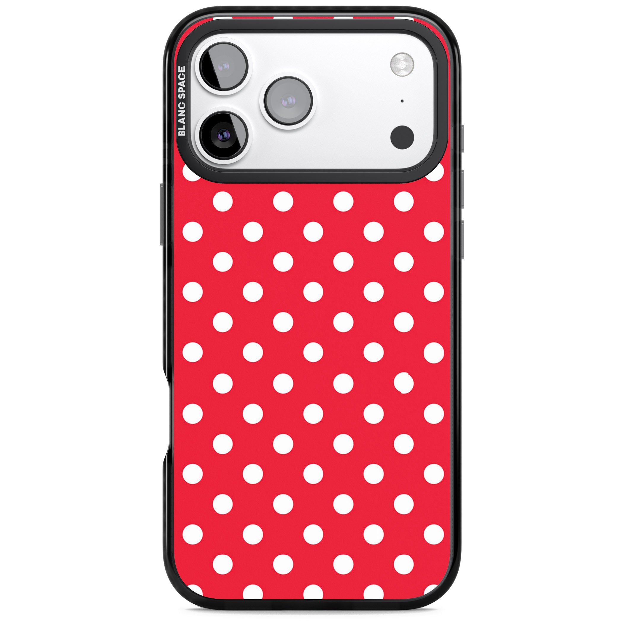 Designer Lava Red Polka Dot iPhone 17 Pro Impact Pro Black Phone Case