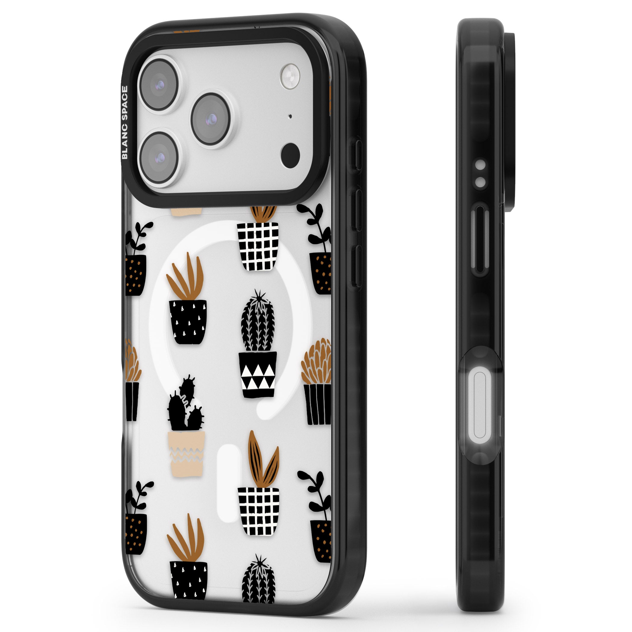 Large Mixed Plants Pattern Clear iPhone 17 Pro Impact Pro Black Phone Case Side Profile