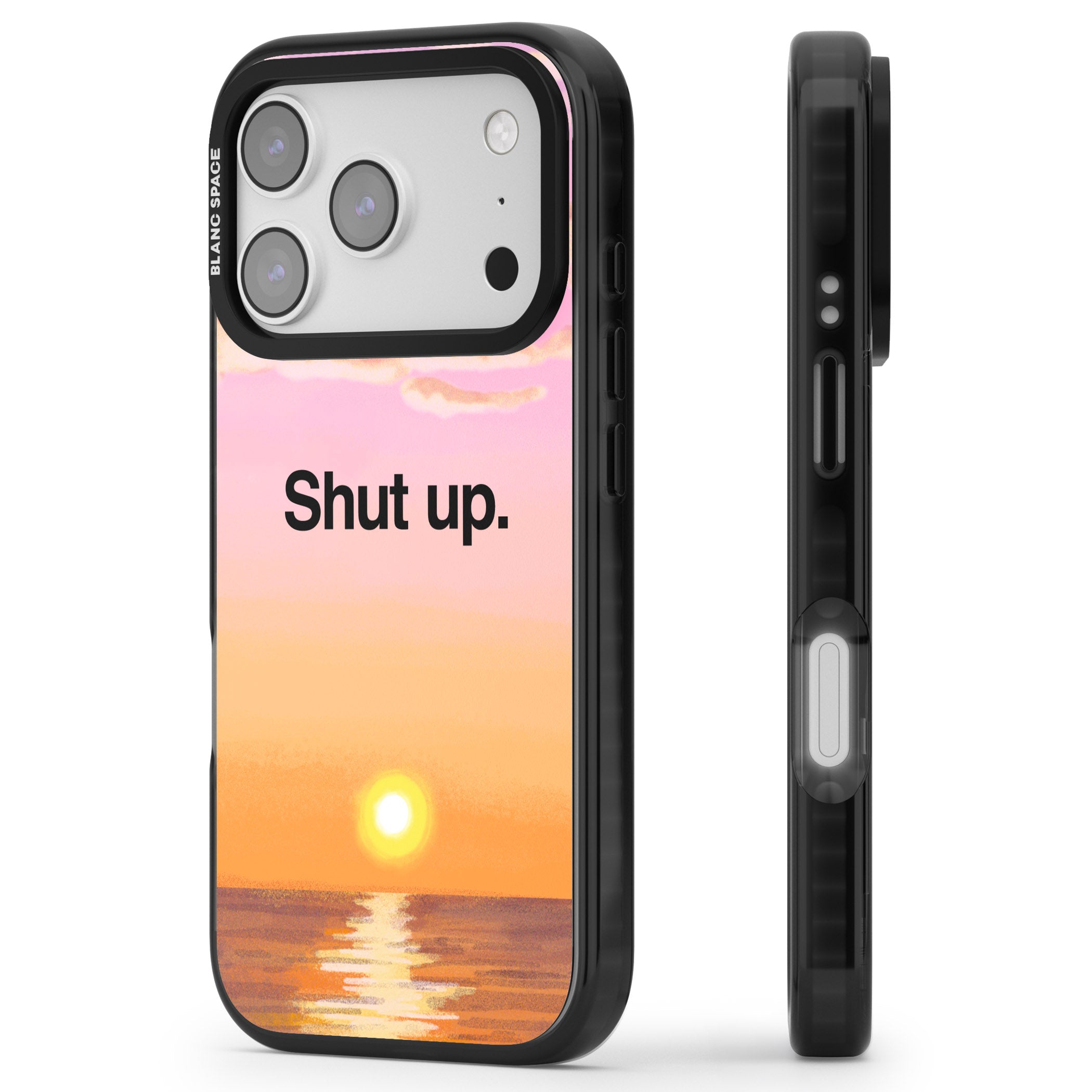 Shut Up iPhone 17 Pro Impact Pro Black Phone Case Side Profile