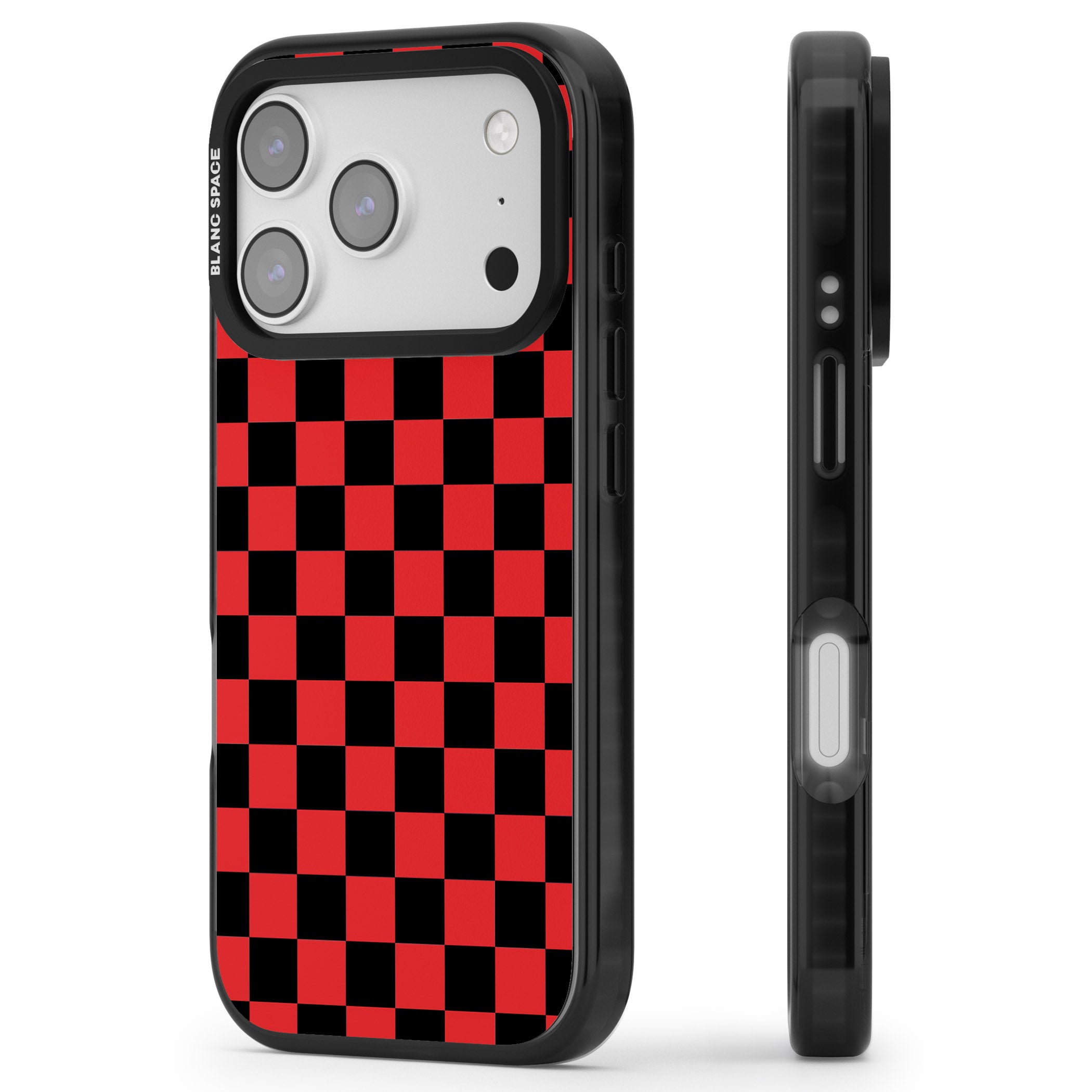 Red Black Checkered iPhone 17 Pro Impact Pro Black Phone Case Side Profile