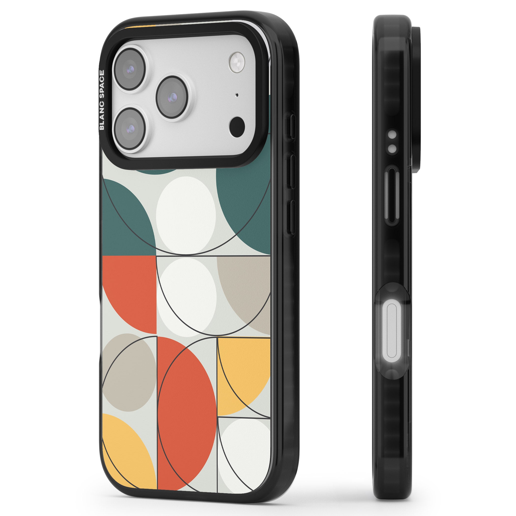 Modern Abstract Circle iPhone 17 Pro Impact Pro Black Phone Case Side Profile