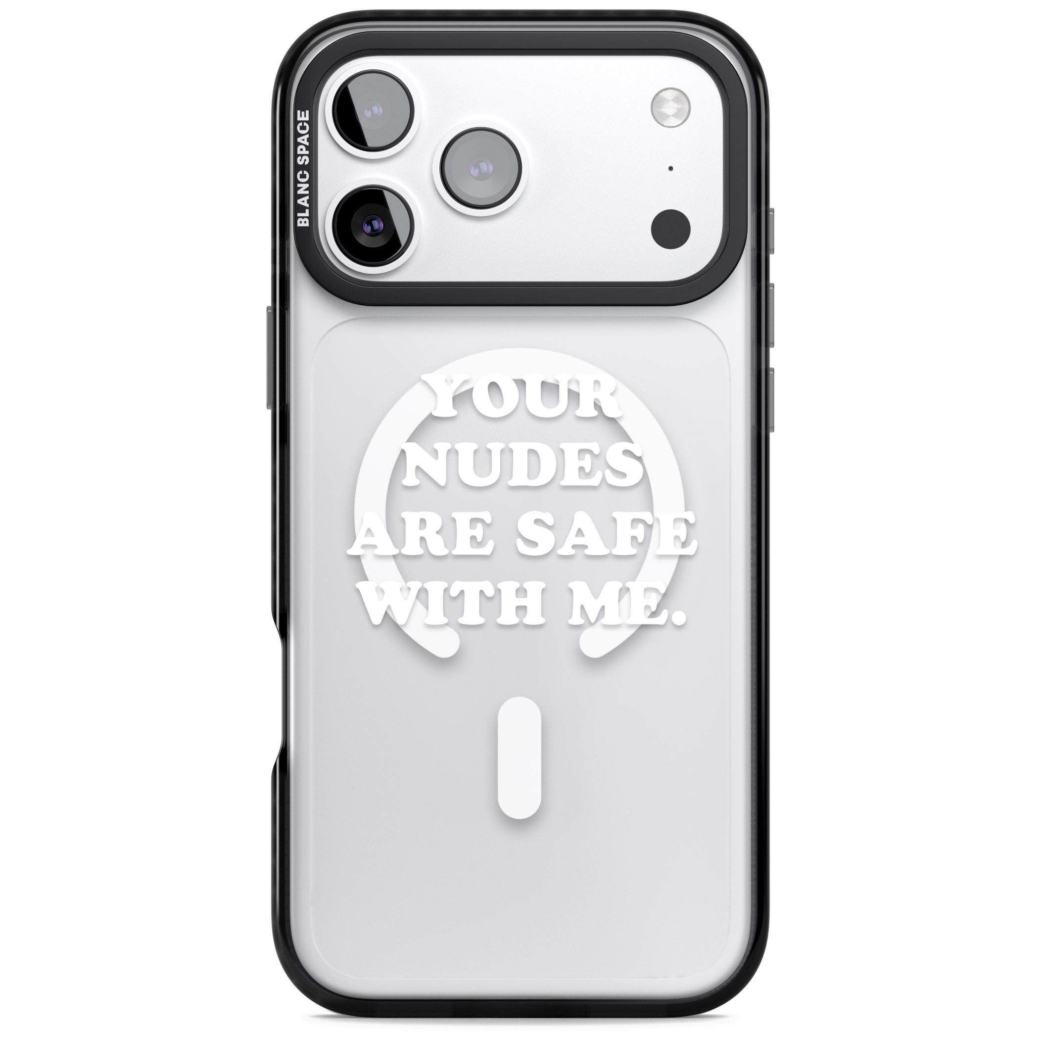 Your Nudes Are Safe White iPhone 17 Pro Impact Pro Black Phone Case
