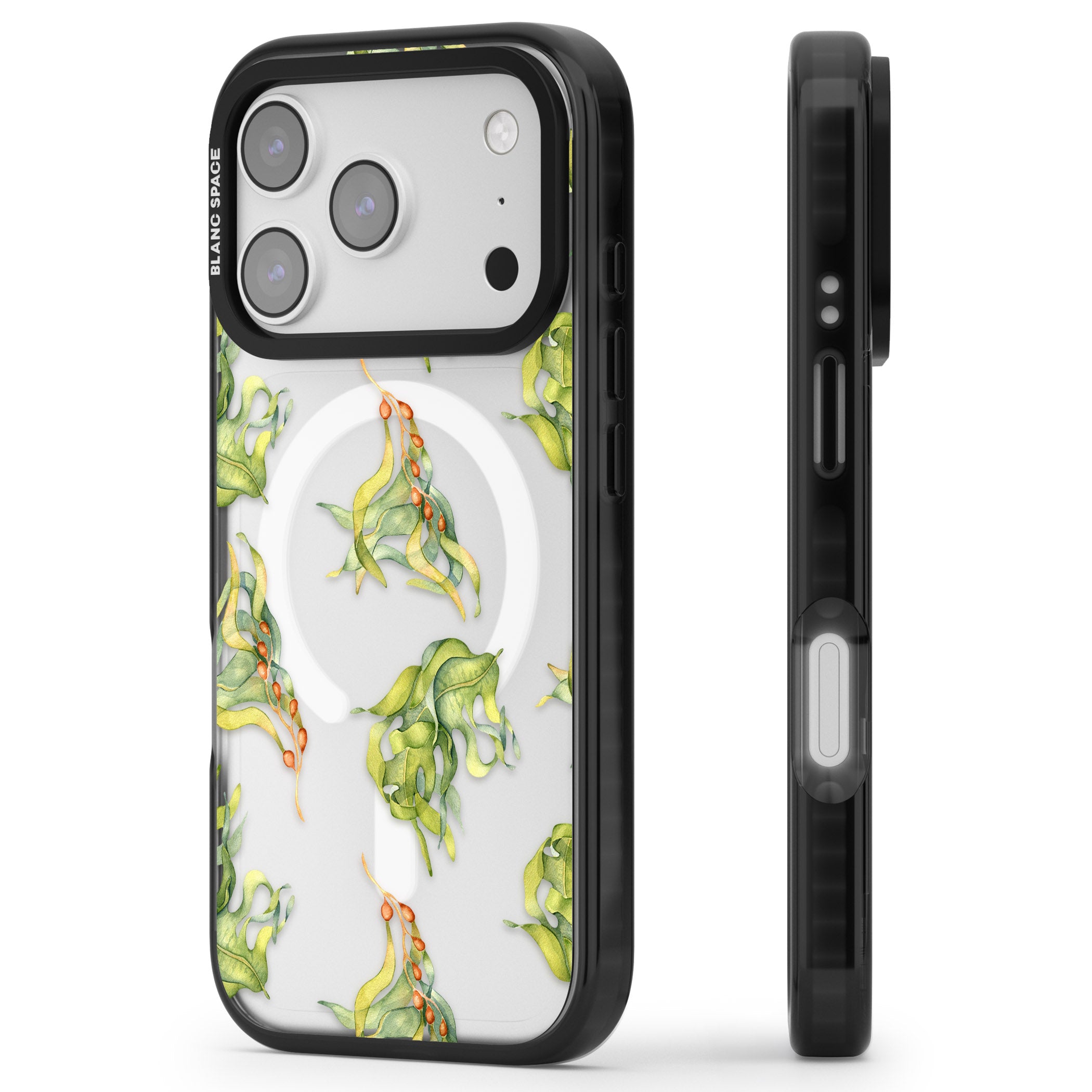 Flowing Seaweed Watercolor iPhone 17 Pro Impact Pro Black Phone Case Side Profile