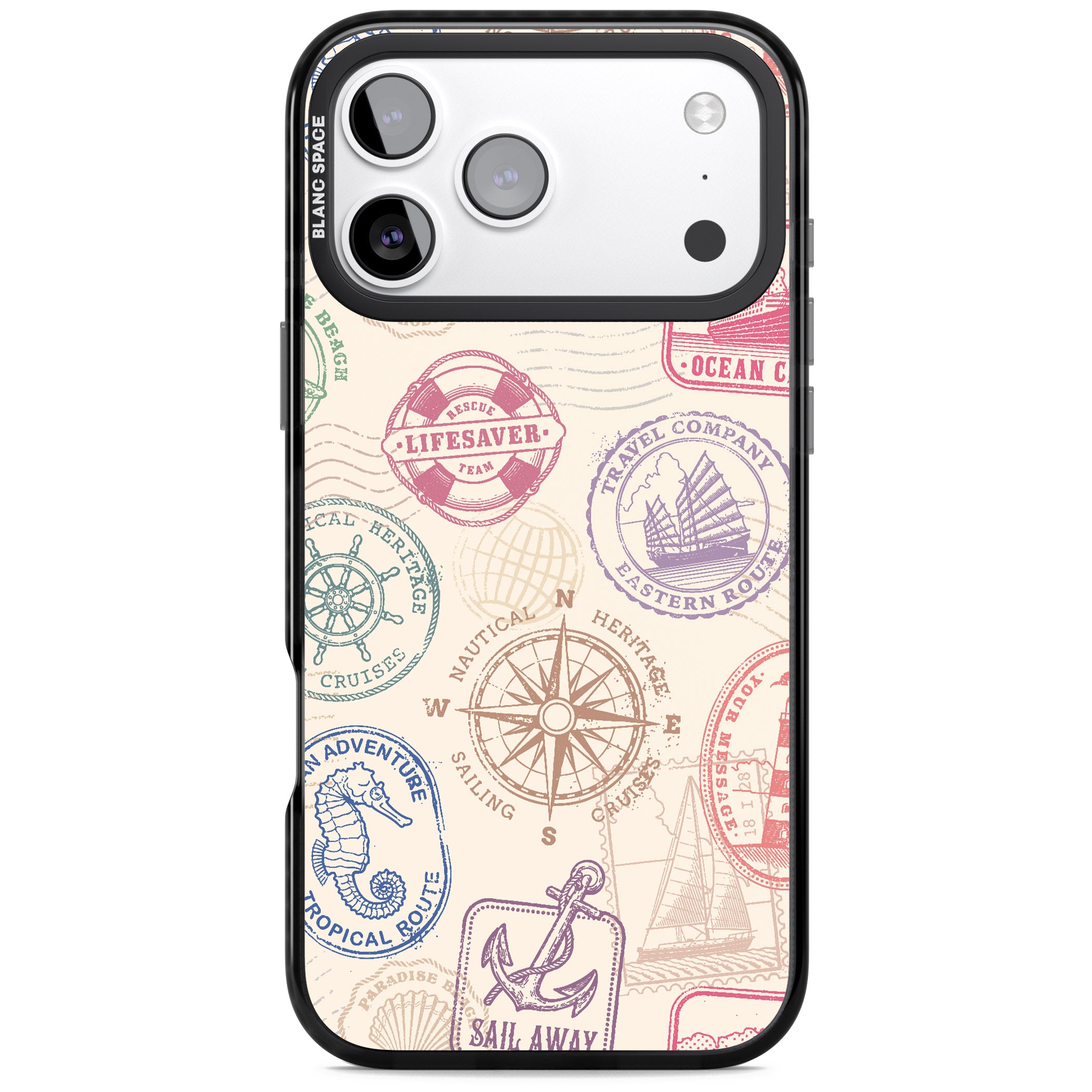 Nautical Stamps iPhone 17 Pro Impact Pro Black Phone Case