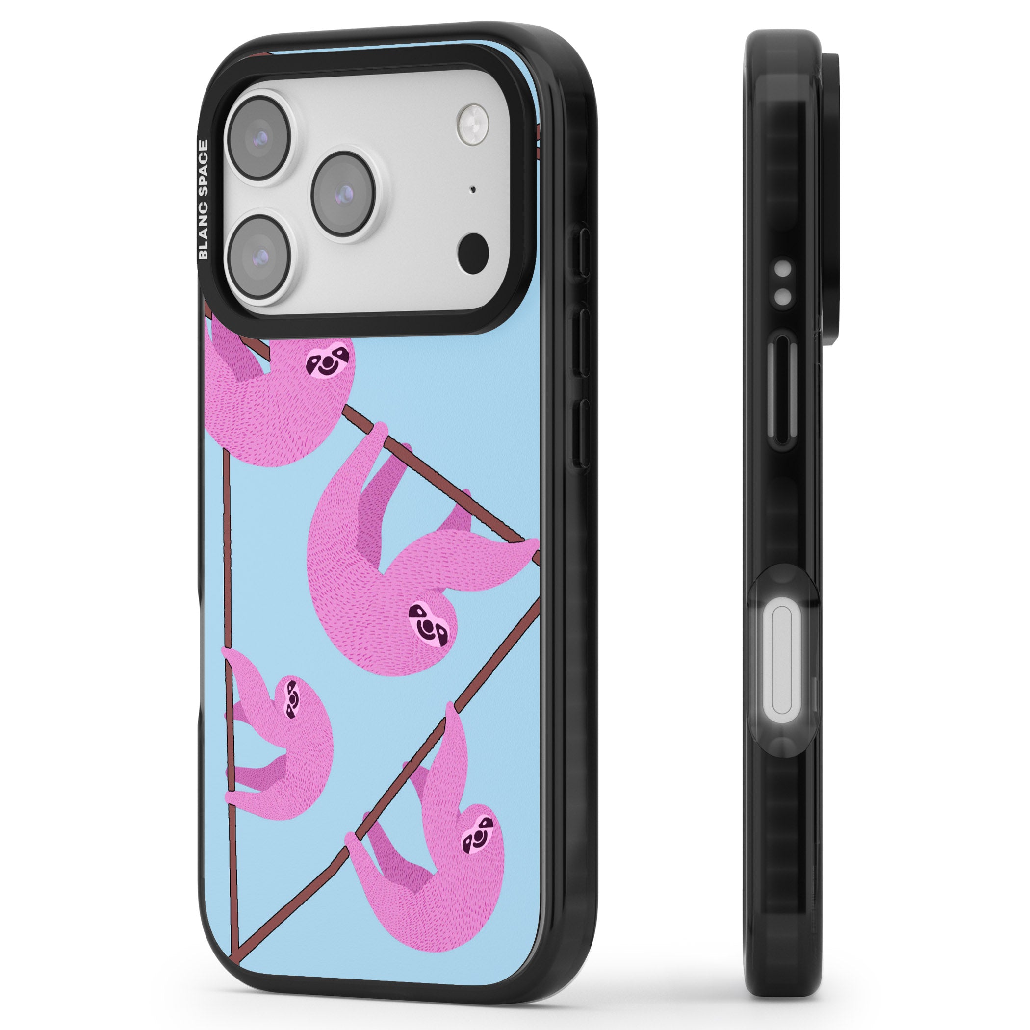 Pink Sloth iPhone 17 Pro Impact Pro Black Phone Case Side Profile