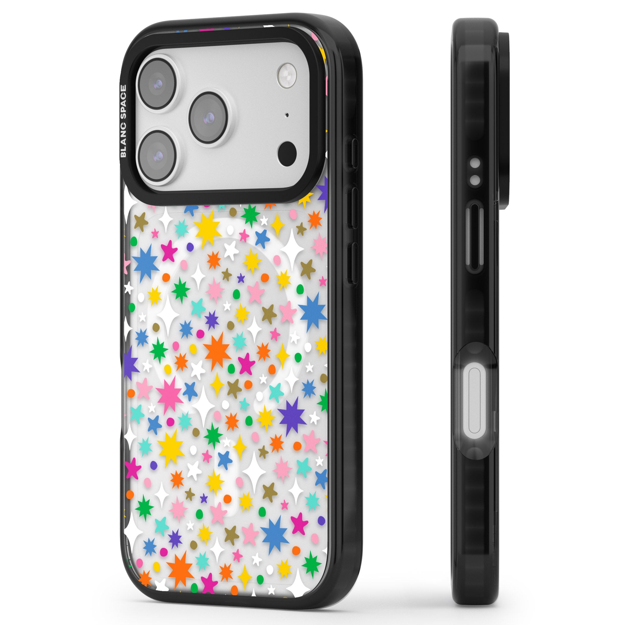 Rainbow Starburst iPhone 17 Pro Impact Pro Black Phone Case Side Profile