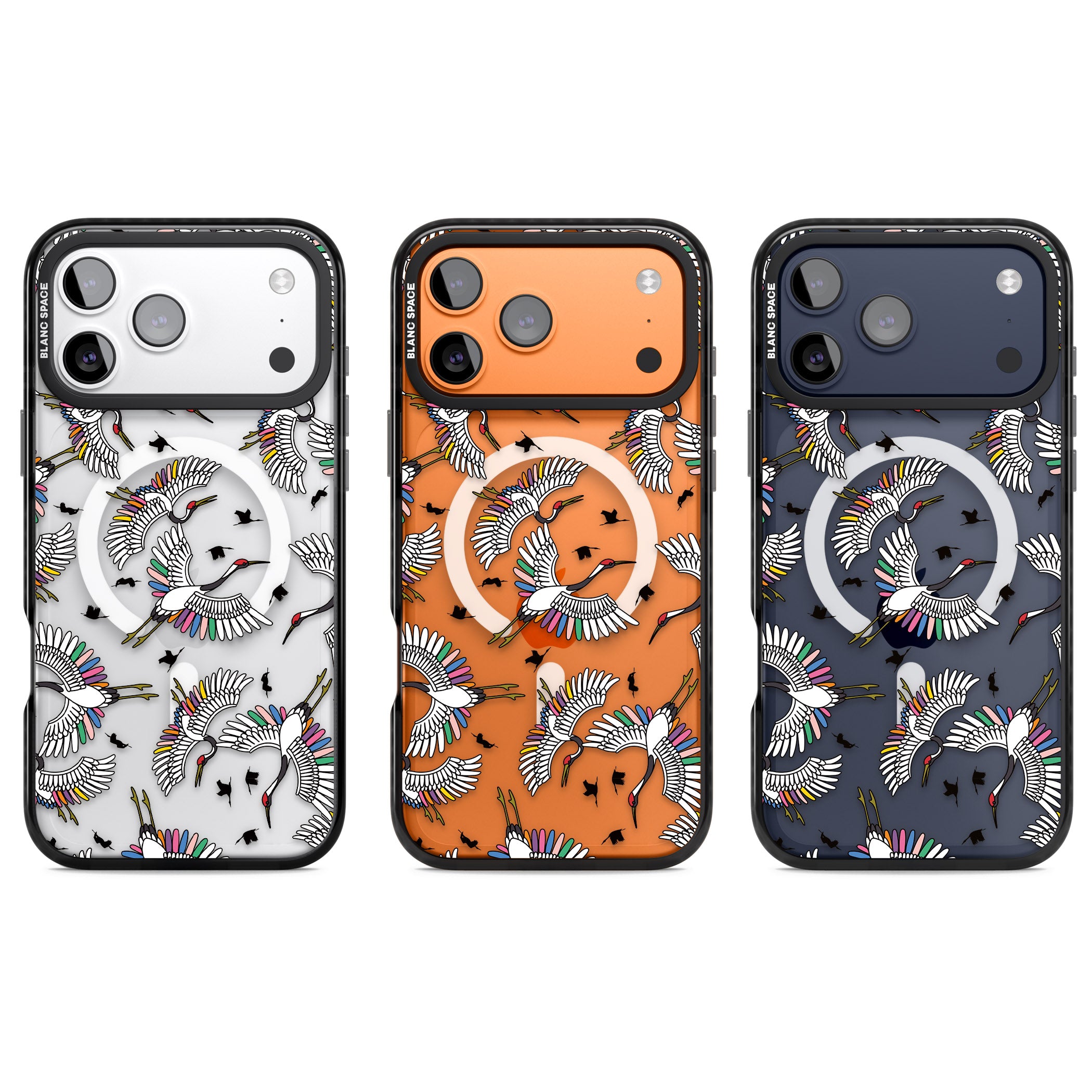 Colourful Crane Pattern iPhone 17 Pro Impact Pro Black Phone Case APT Impact Protection