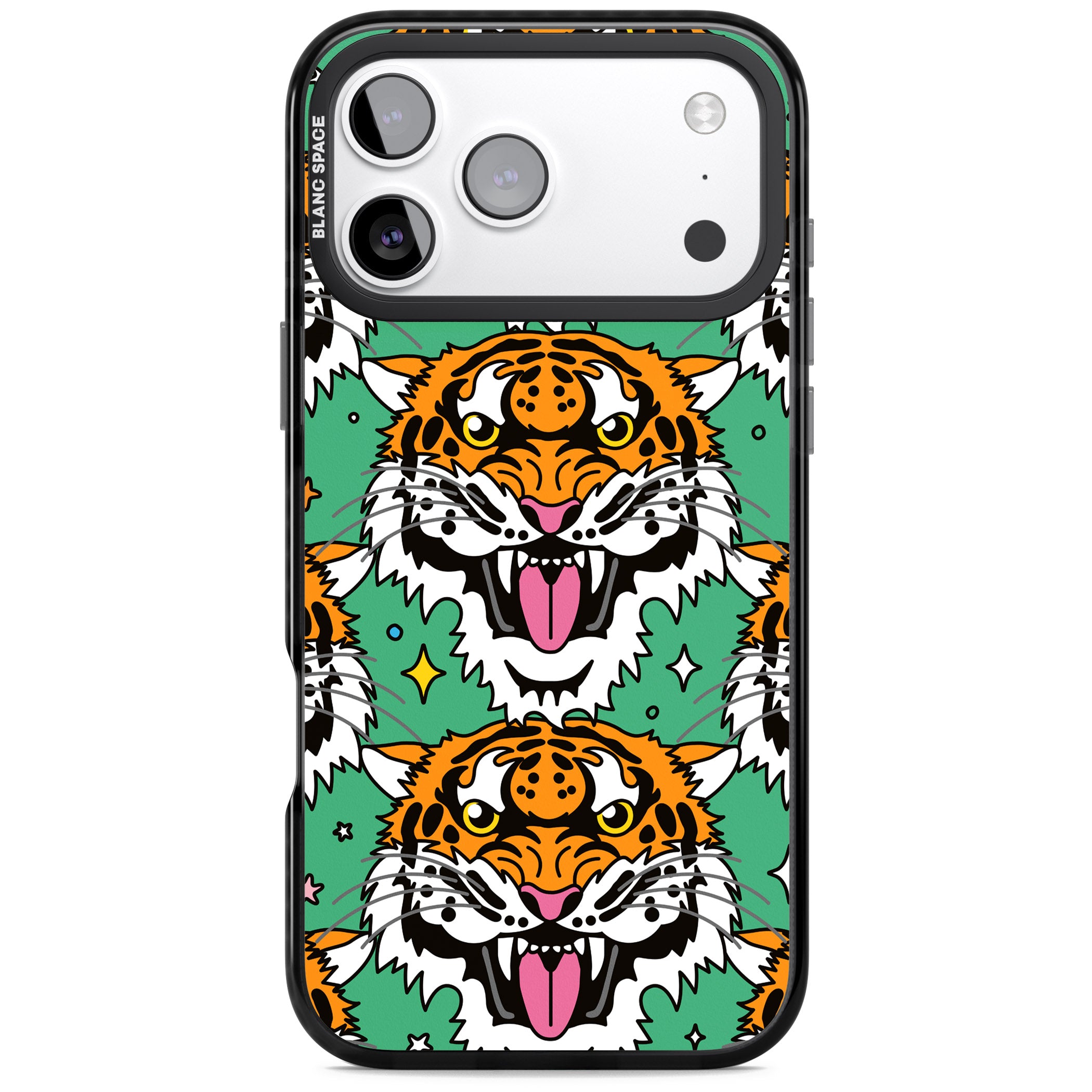 Fierce Jungle Tigers (Green) iPhone 17 Pro Impact Pro Black Phone Case