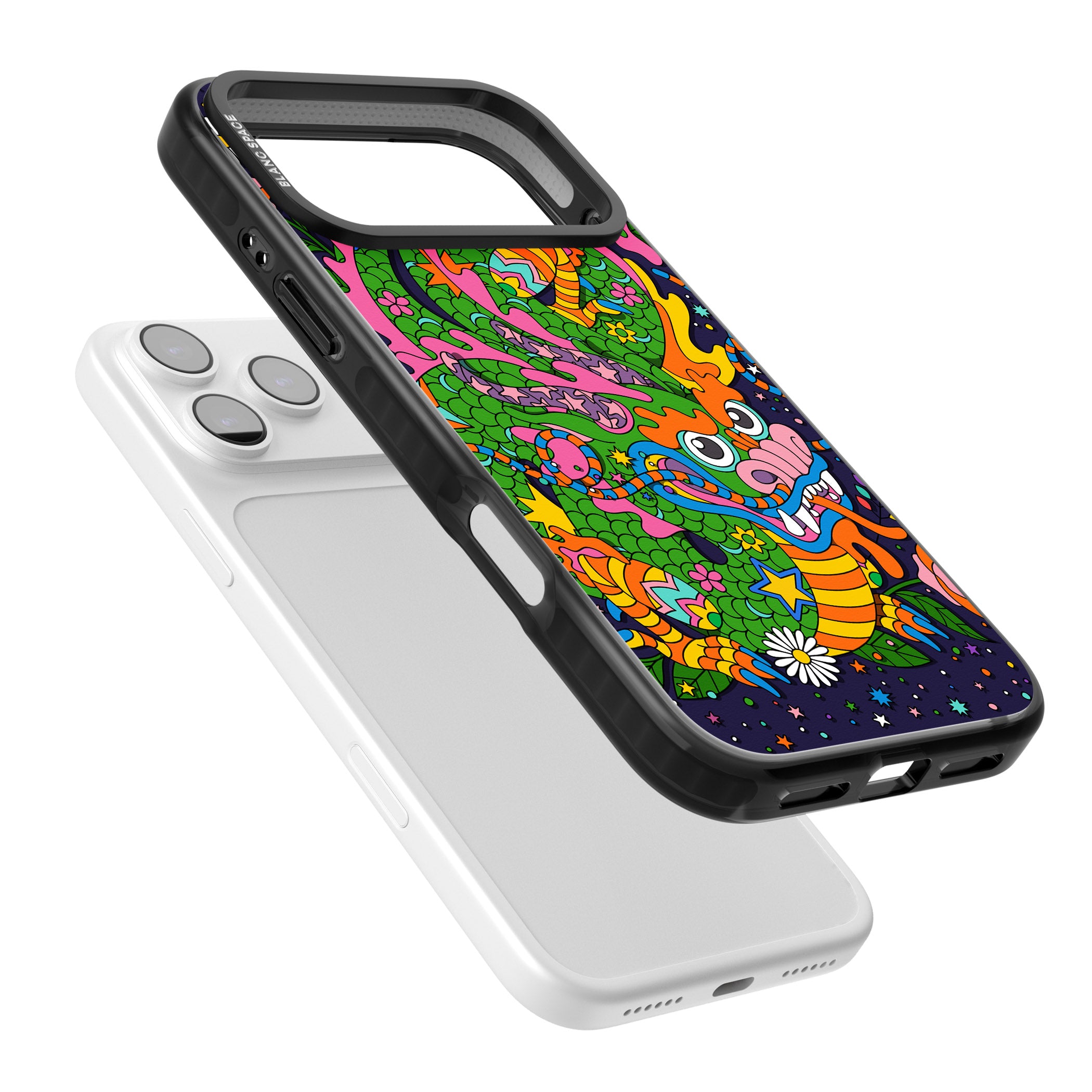 Psychedelic Jungle Dragon (Purple) iPhone 17 Pro Impact Pro Black Phone Case Colours