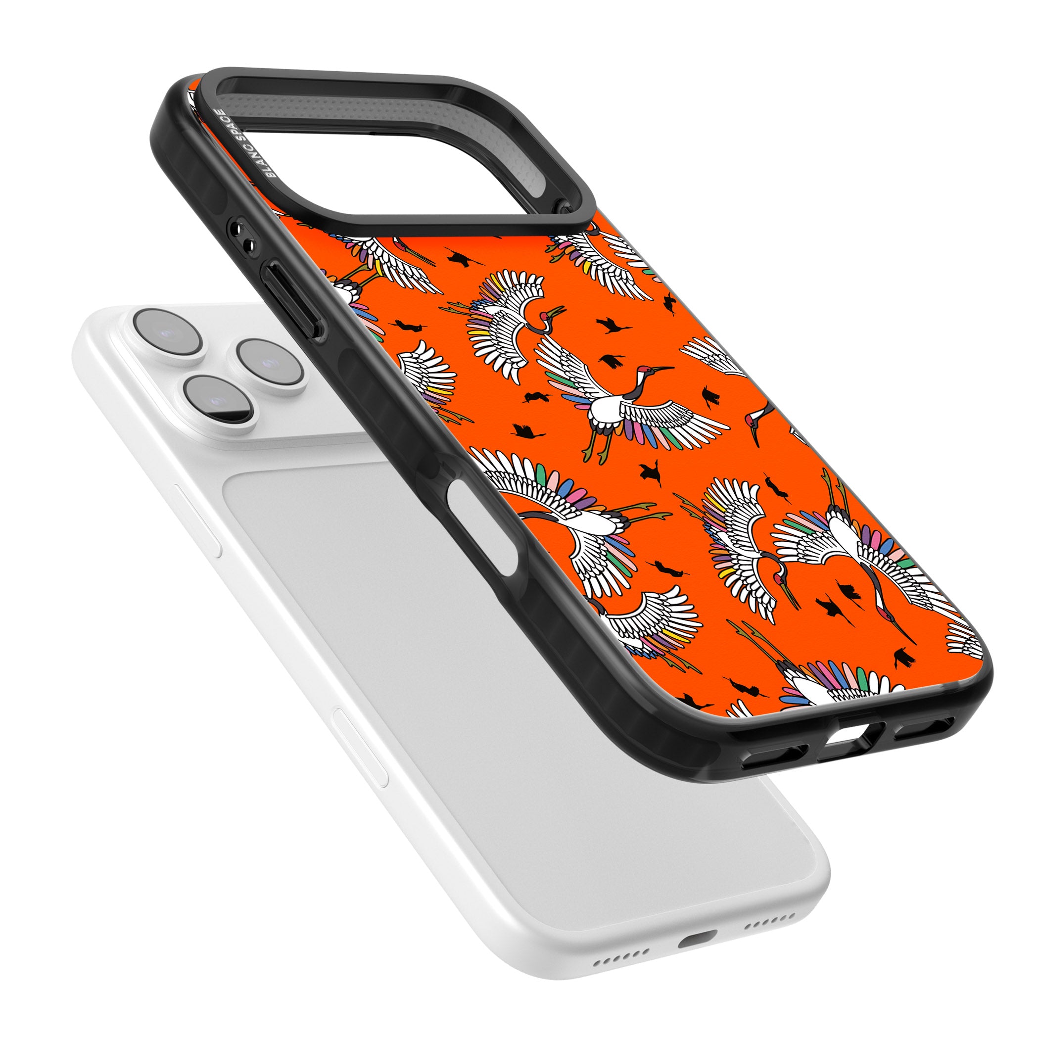 Colourful Crane Pattern (Orange) iPhone 17 Pro Impact Pro Black Phone Case Colours
