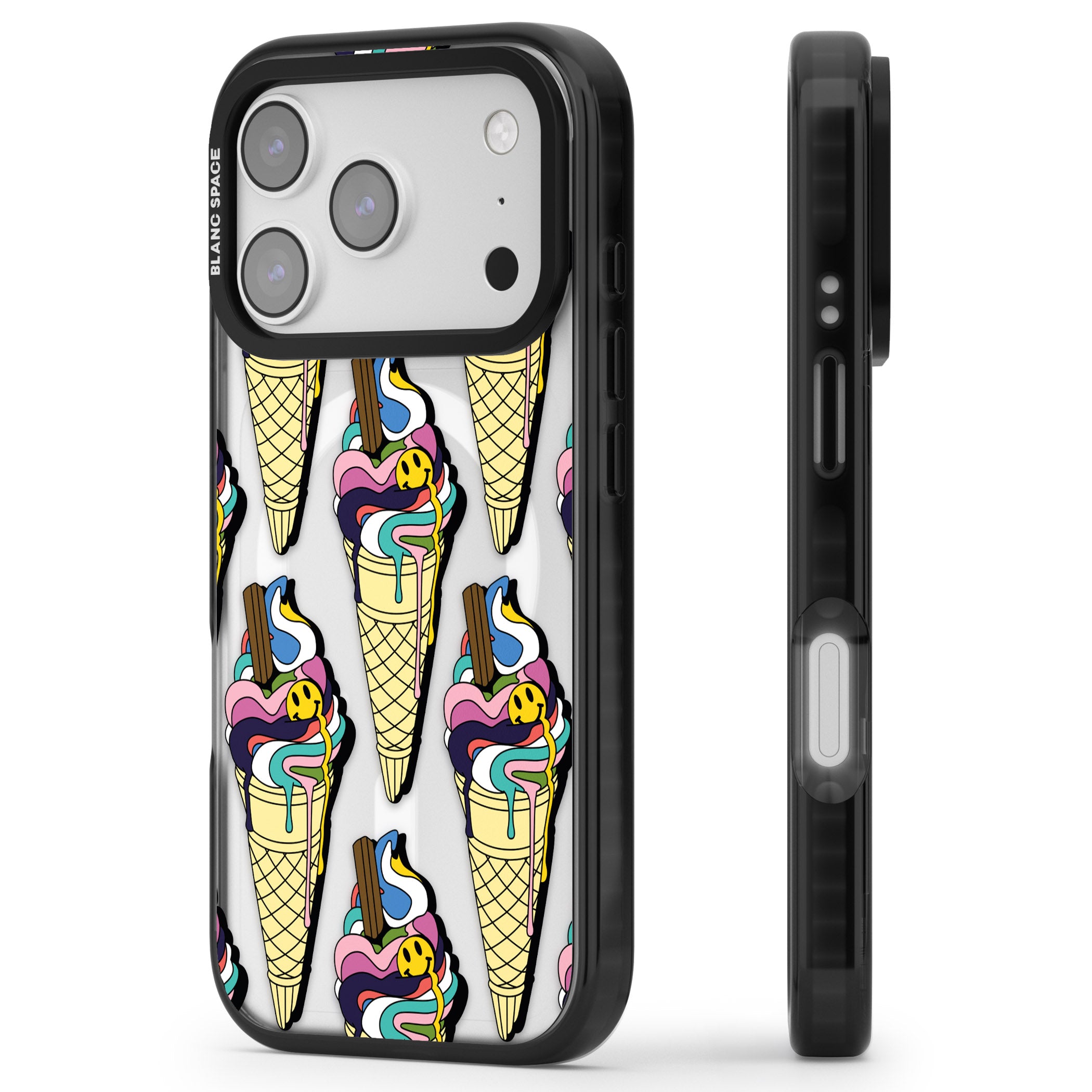 Trip & Drip Ice Cream iPhone 17 Pro Impact Pro Black Phone Case Side Profile