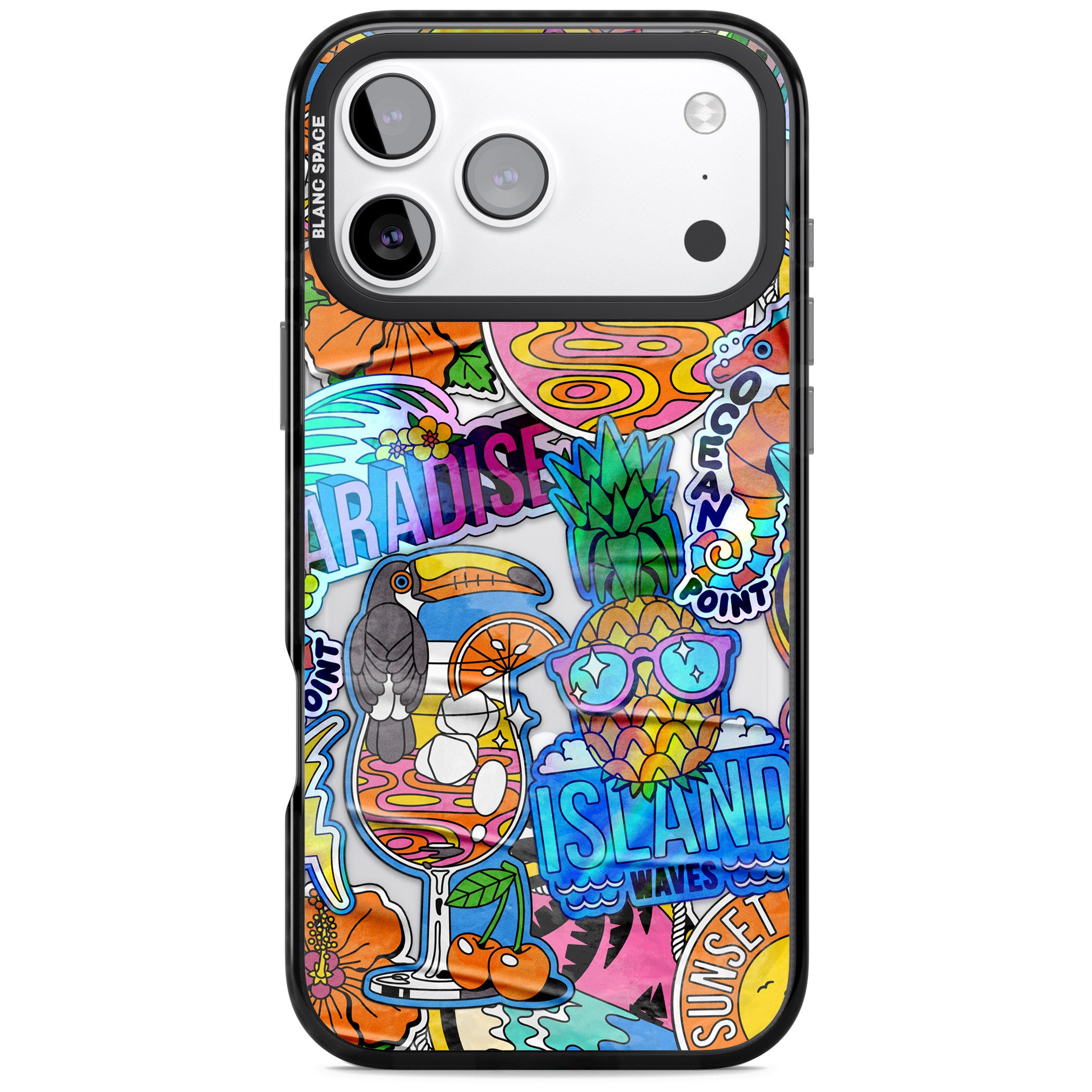 Tropical Vibes Collage iPhone 17 Pro Impact Pro Black Phone Case