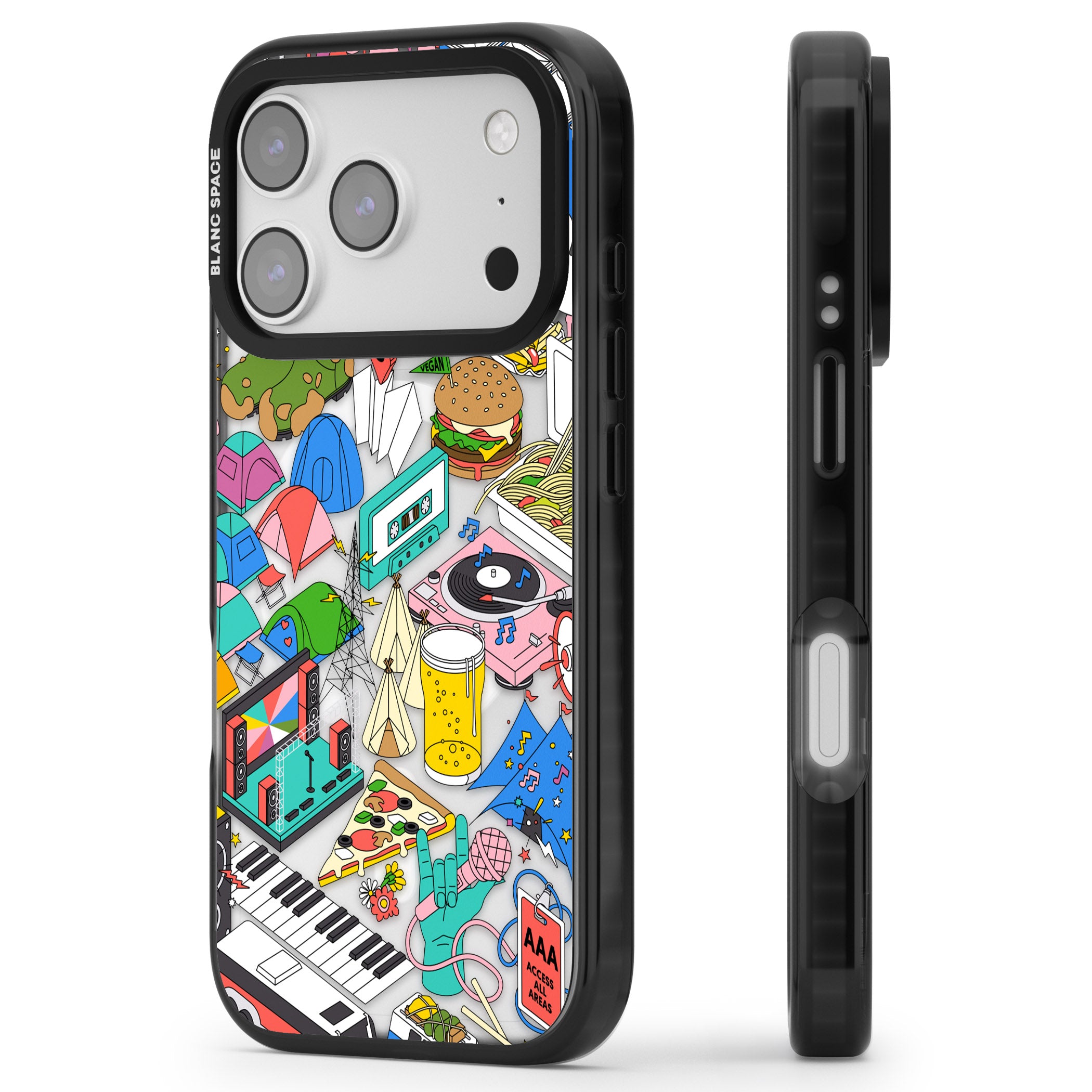 Festival Frenzy iPhone 17 Pro Impact Pro Black Phone Case Side Profile