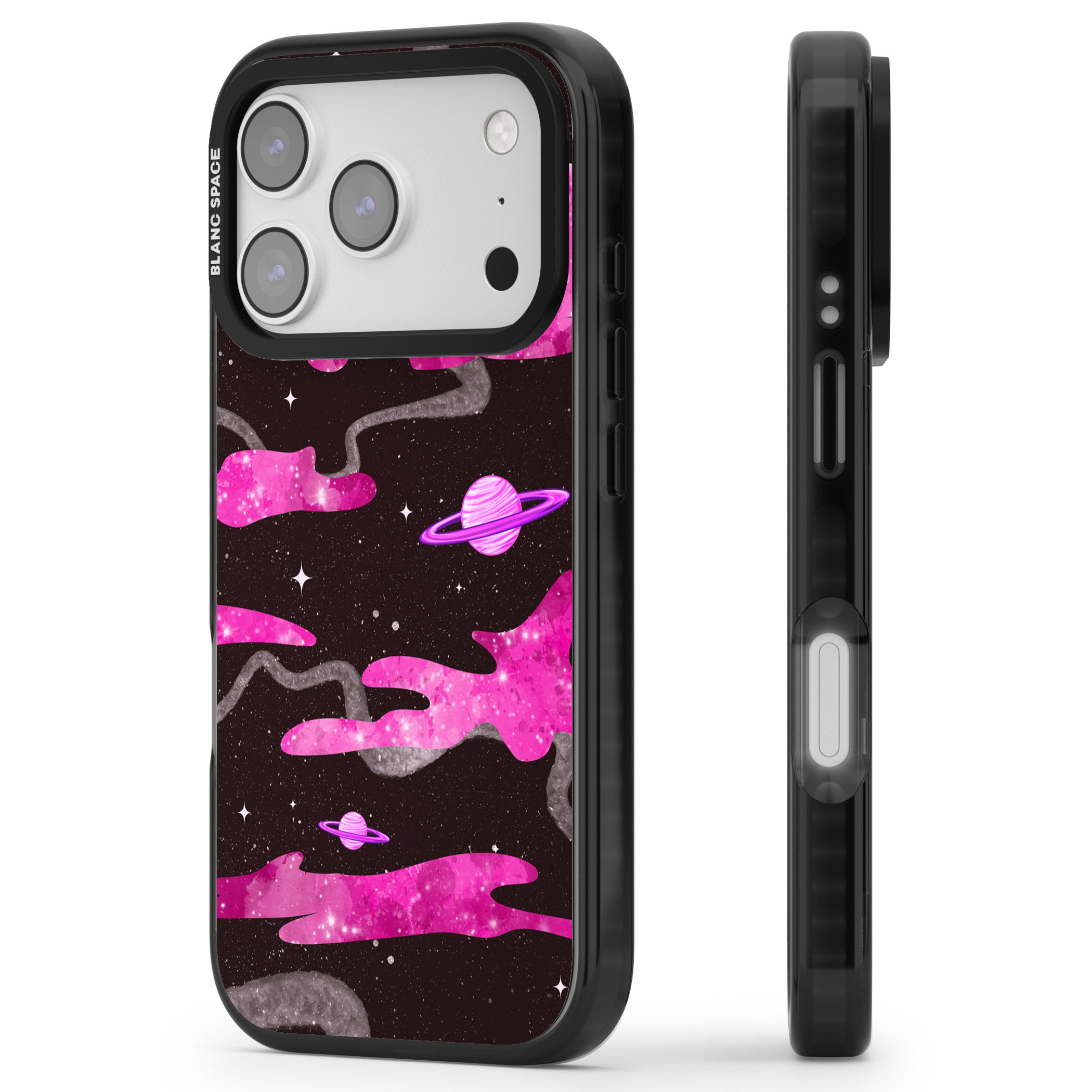 Pink Galaxy iPhone 17 Pro Impact Pro Black Phone Case Side Profile