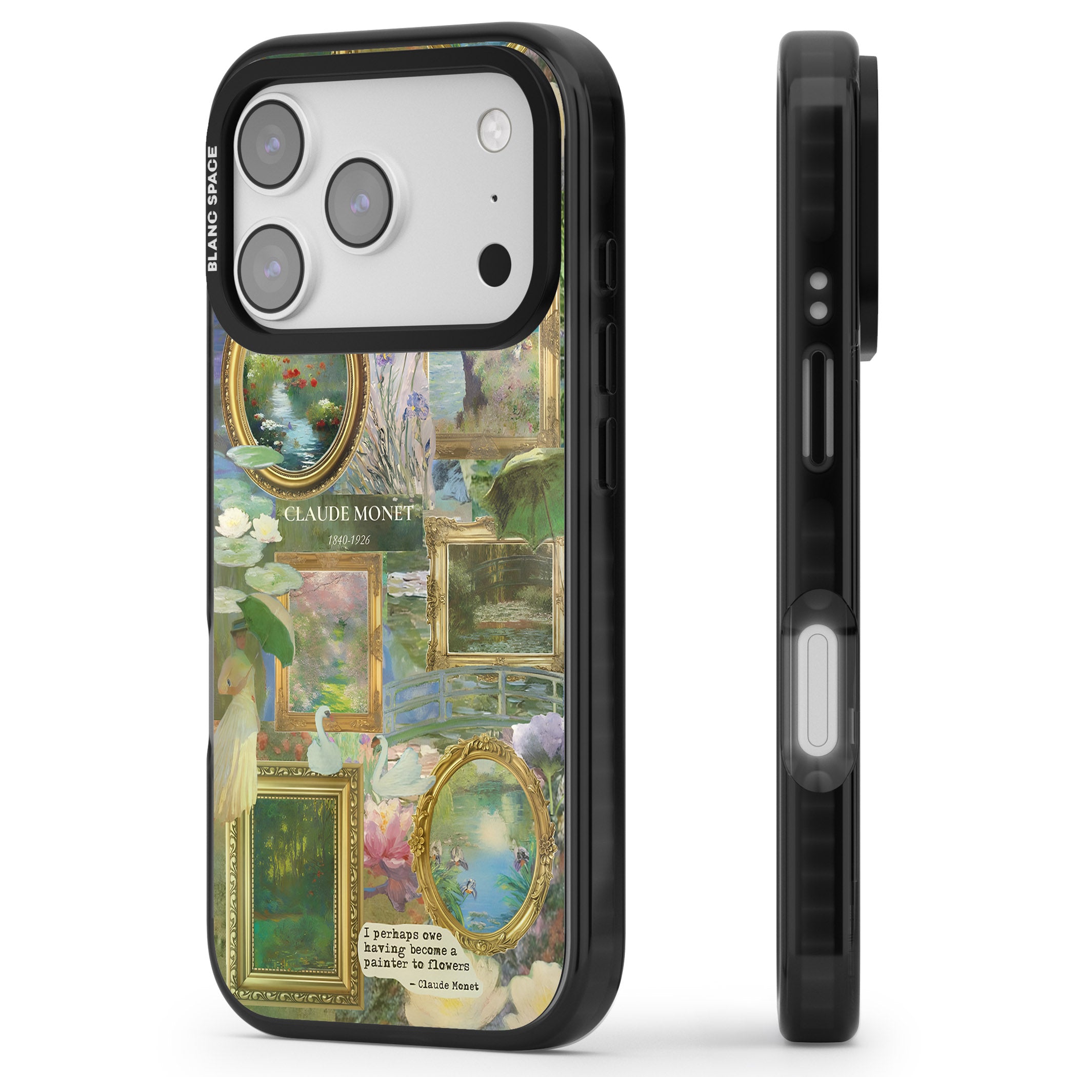 Vintage Floral Frames iPhone 17 Pro Impact Pro Black Phone Case Side Profile