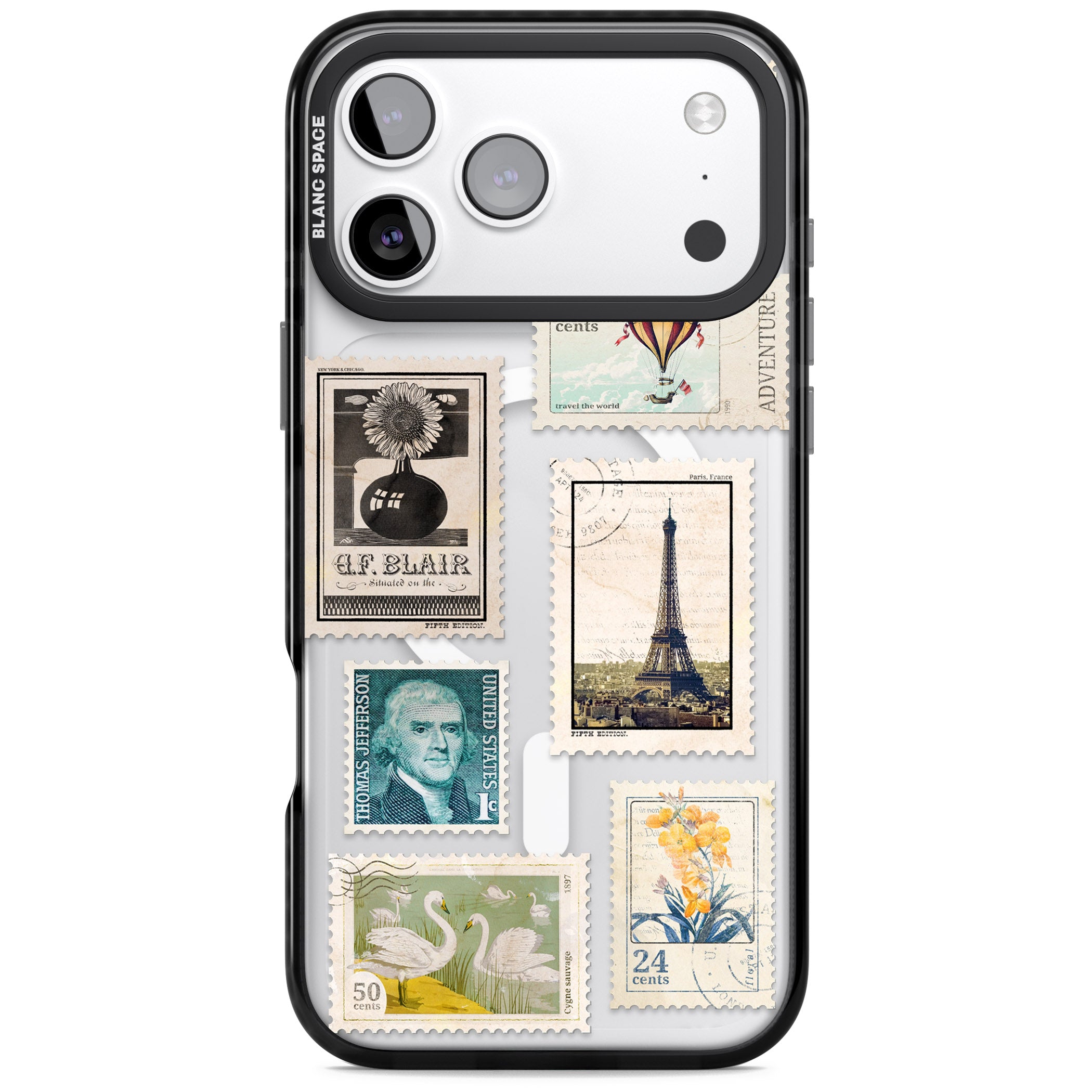 Vintage Stamps iPhone 17 Pro Impact Pro Black Phone Case