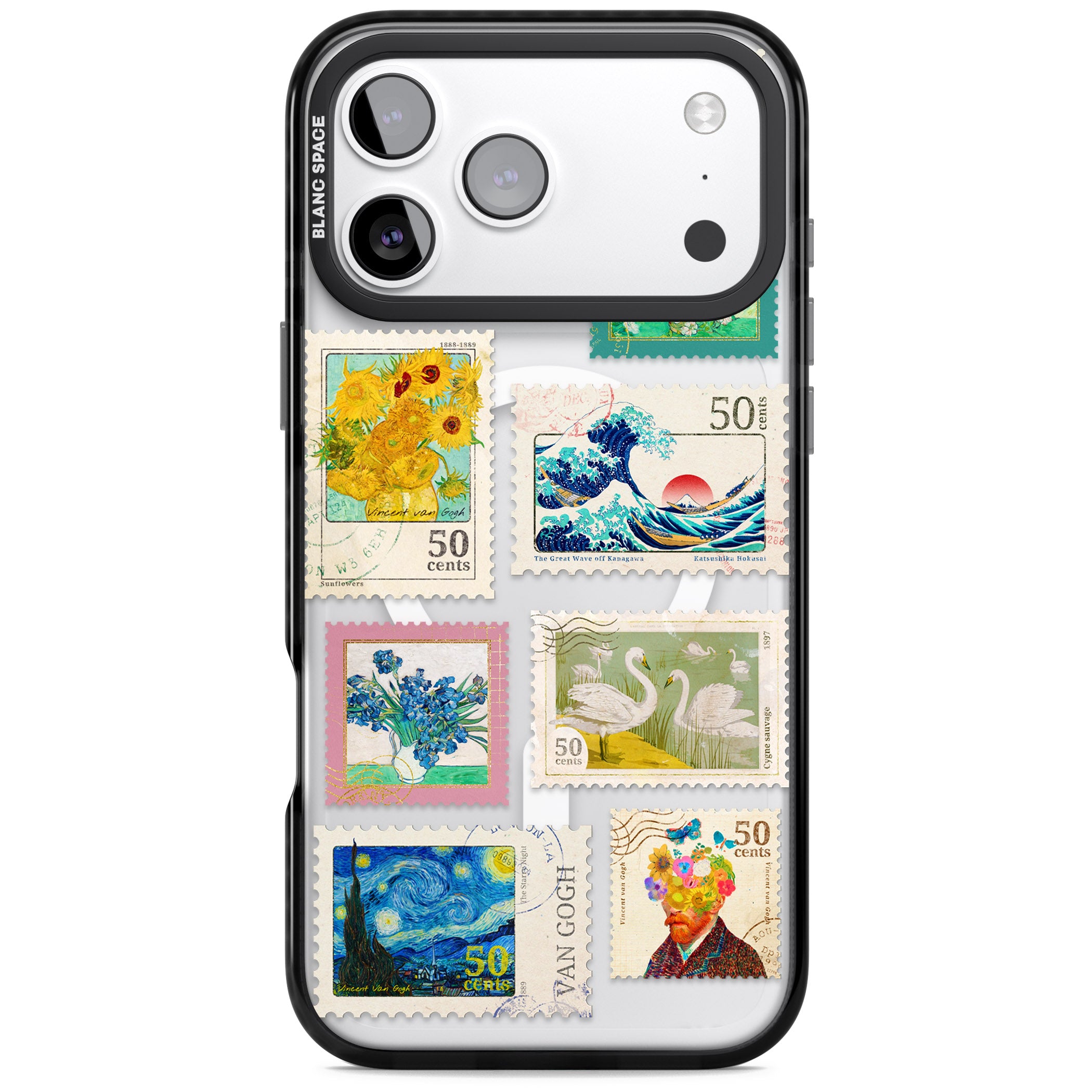 Vintage Art Stamps iPhone 17 Pro Impact Pro Black Phone Case