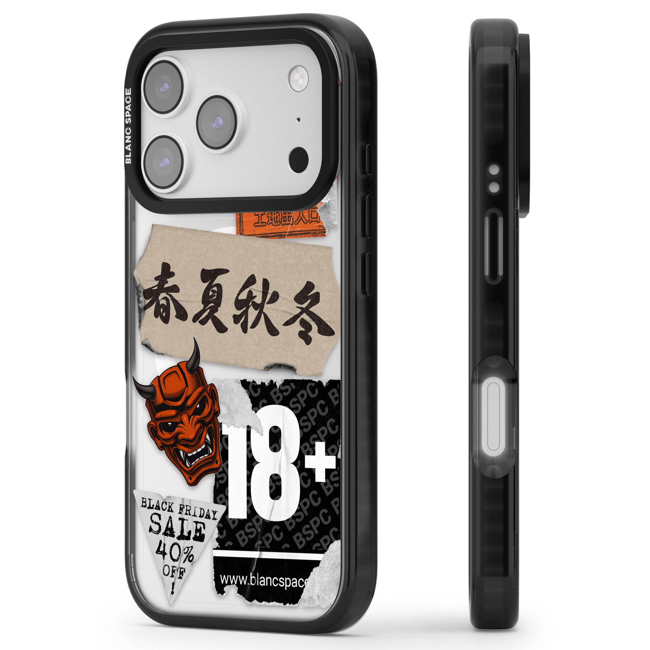 Asian Sticker Mix iPhone 17 Pro Impact Pro Black Phone Case Side Profile