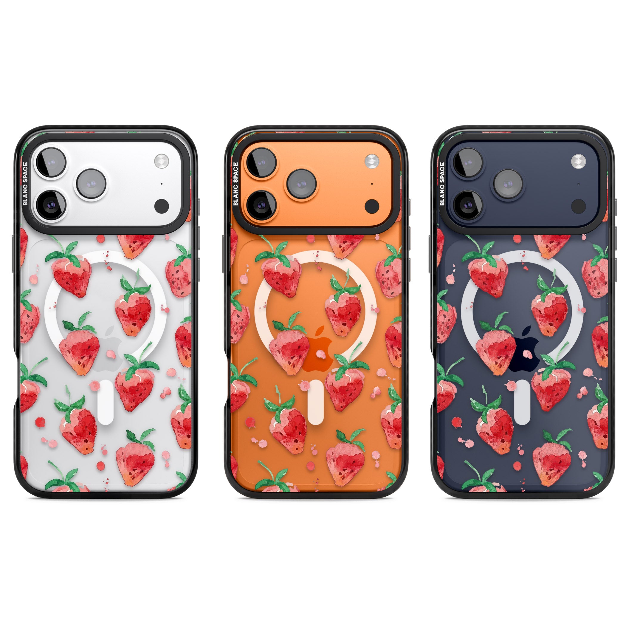 Strawberry Watercolour iPhone 17 Pro Impact Pro Black Phone Case APT Impact Protection