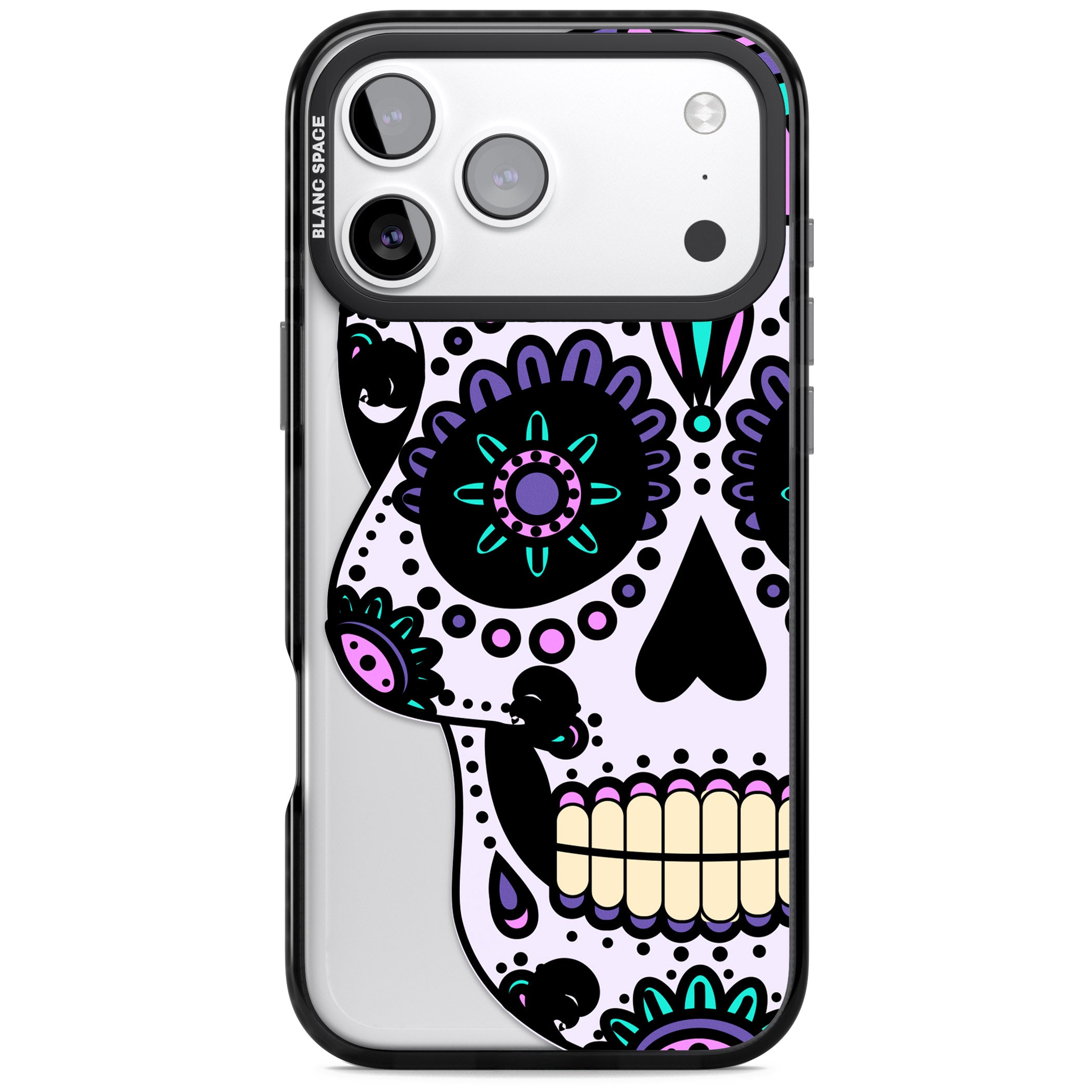 Violet Sugar Skull iPhone 17 Pro Impact Pro Black Phone Case