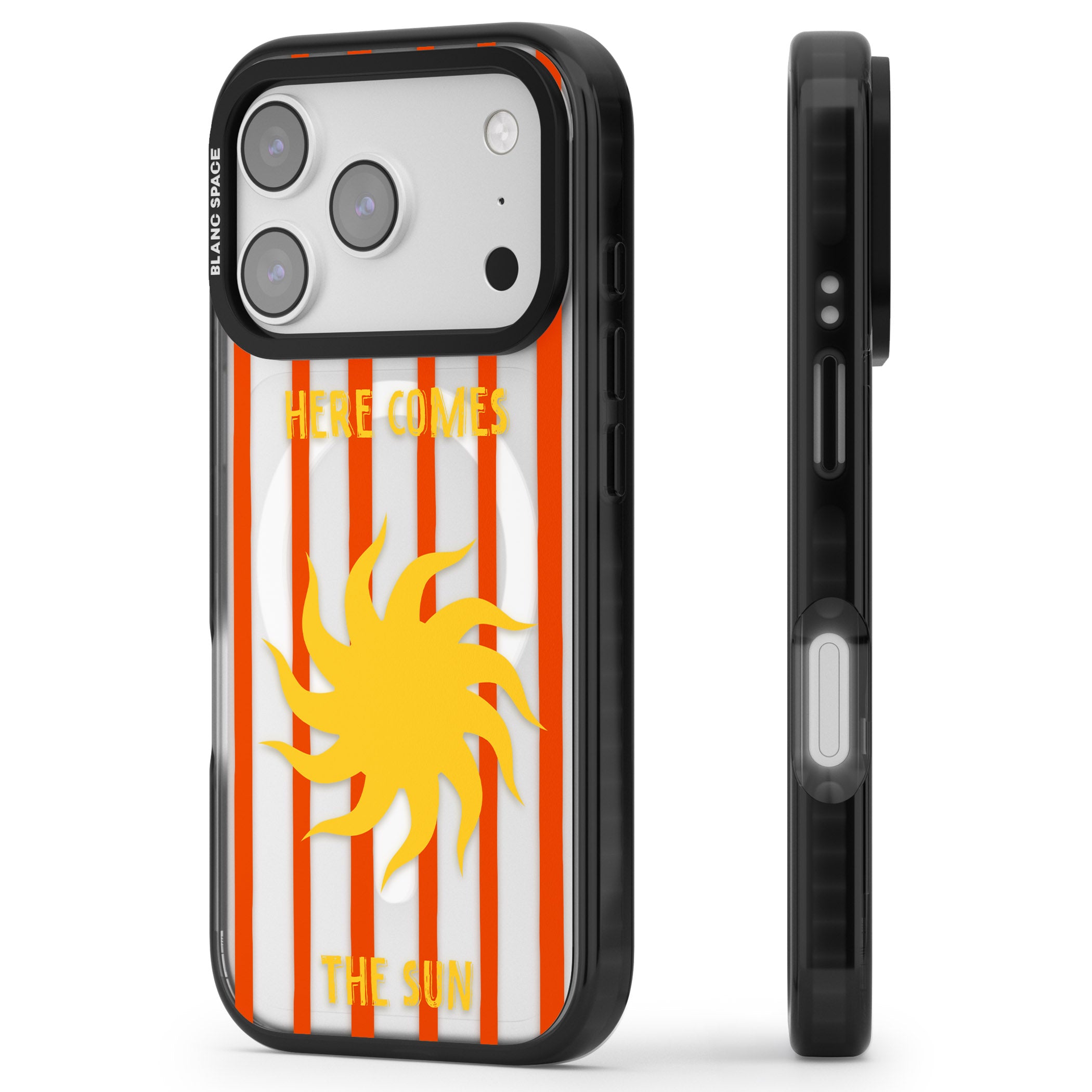 Here Comes The Sun iPhone 17 Pro Impact Pro Black Phone Case Side Profile