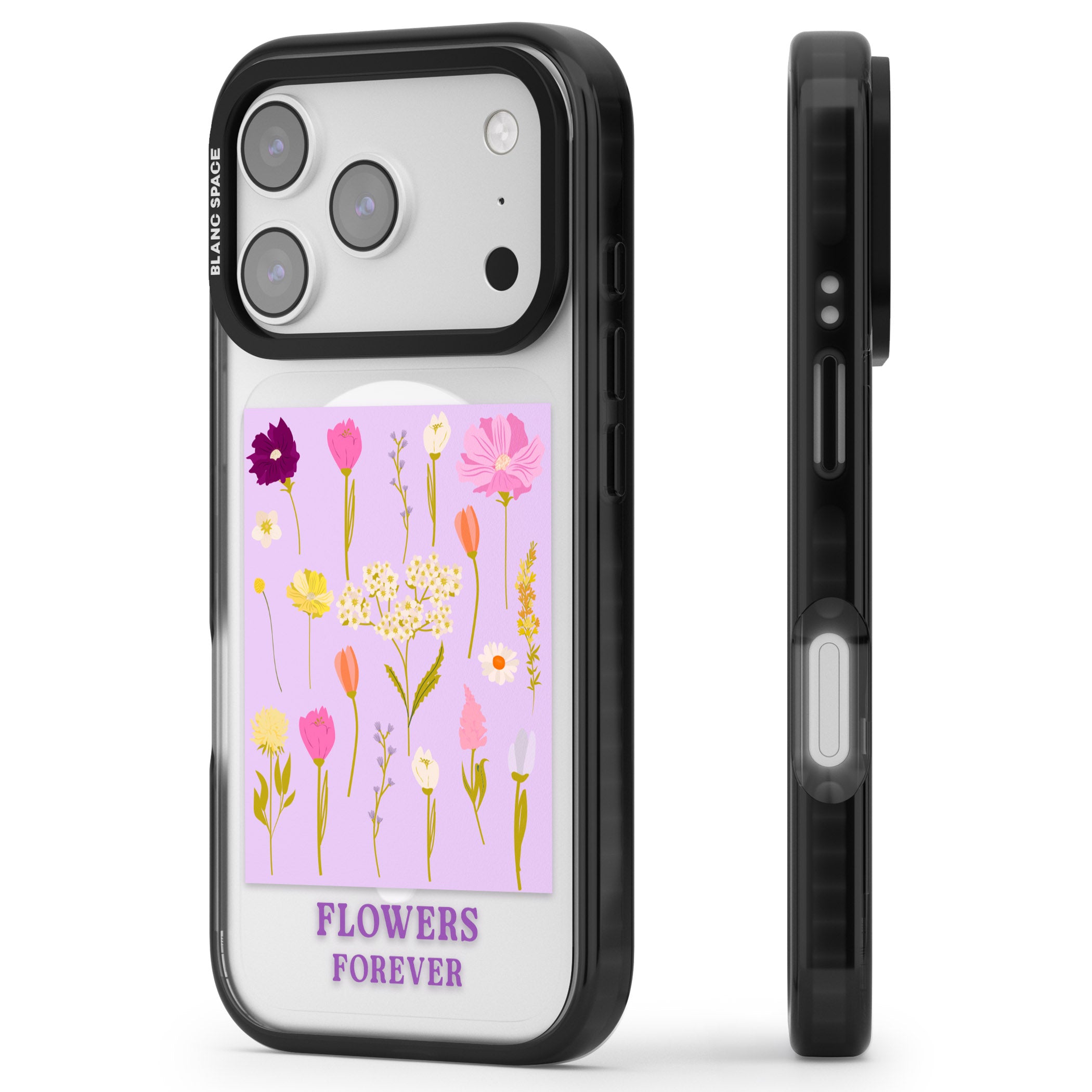 Flowers Forever iPhone 17 Pro Impact Pro Black Phone Case Side Profile