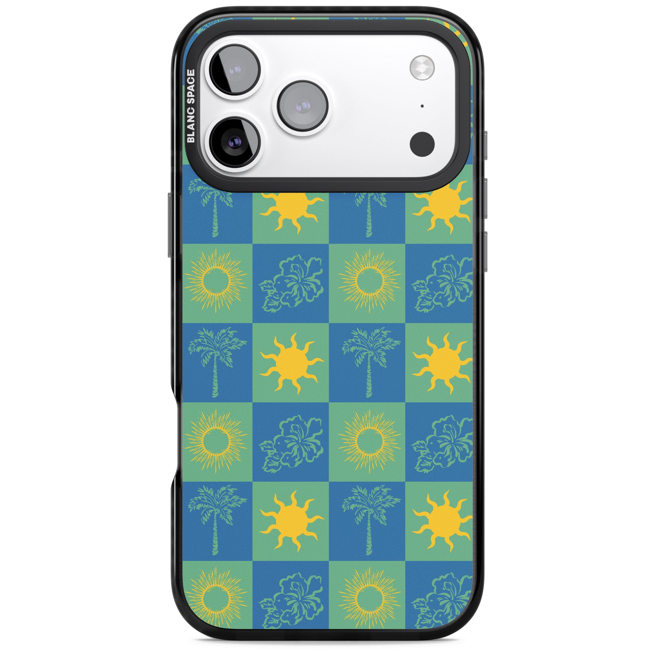 Green & Blue Tropical Checked iPhone 17 Pro Impact Pro Black Phone Case