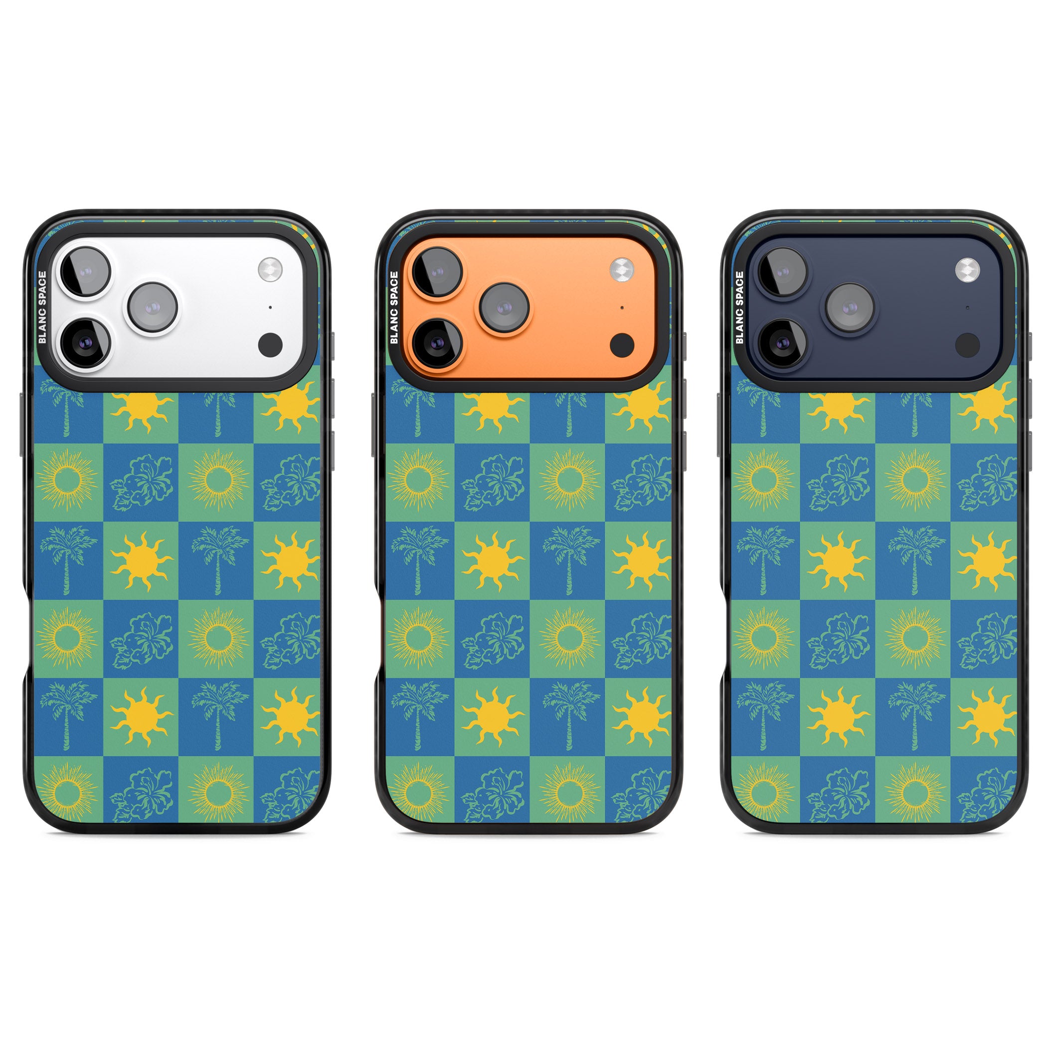 Green & Blue Tropical Checked iPhone 17 Pro Impact Pro Black Phone Case APT Impact Protection