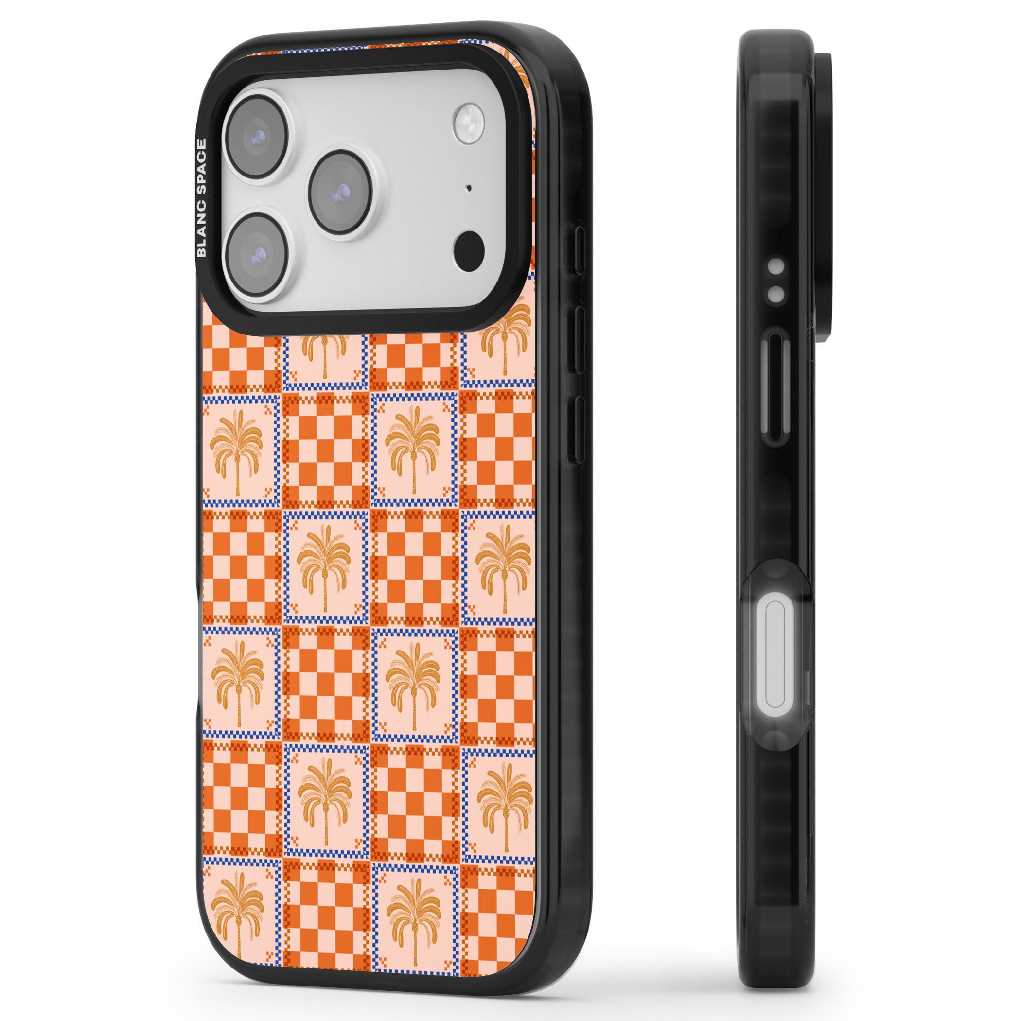 Terracotta Summer Checked iPhone 17 Pro Impact Pro Black Phone Case Side Profile