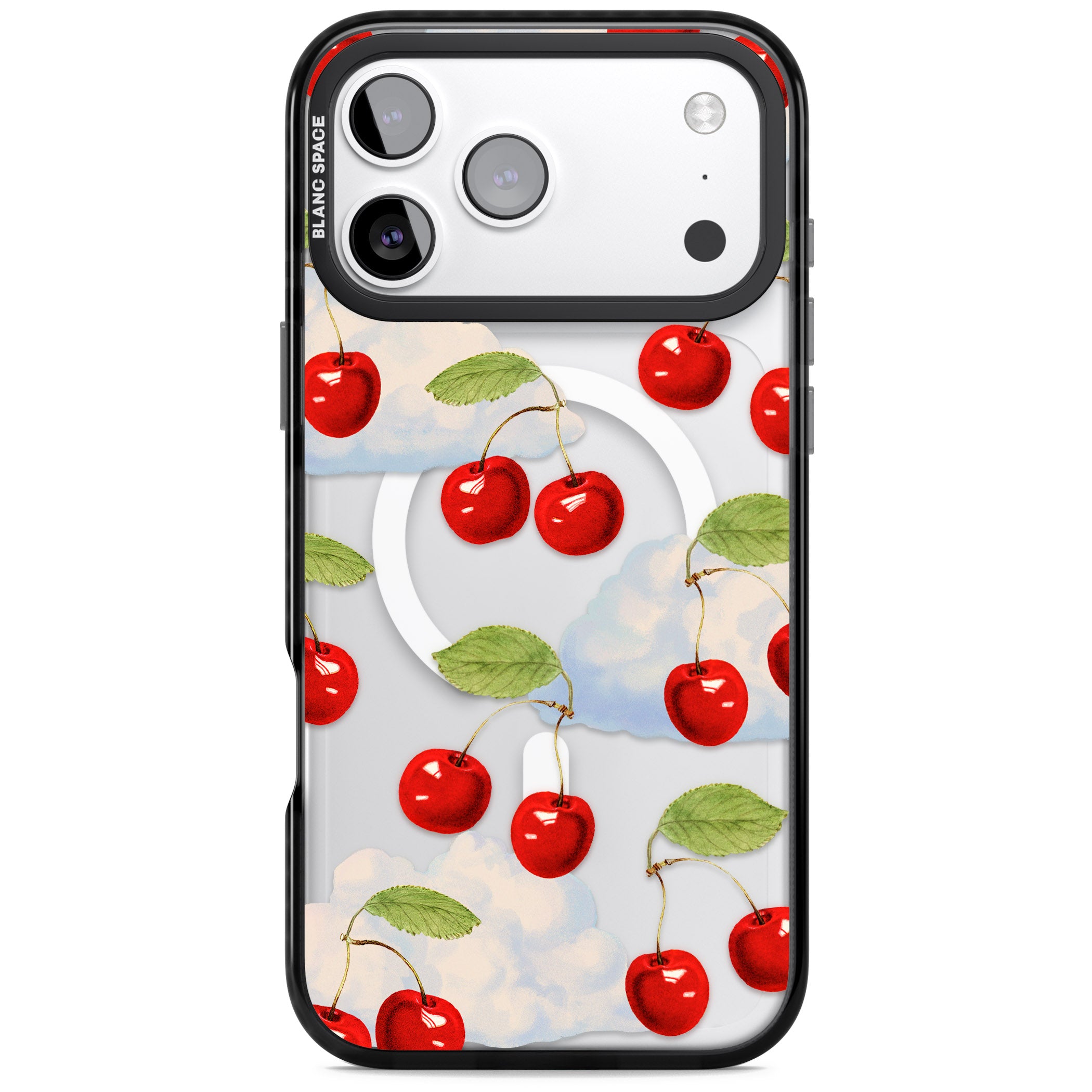 Vintage Cherries & Clouds iPhone 17 Pro Impact Pro Black Phone Case