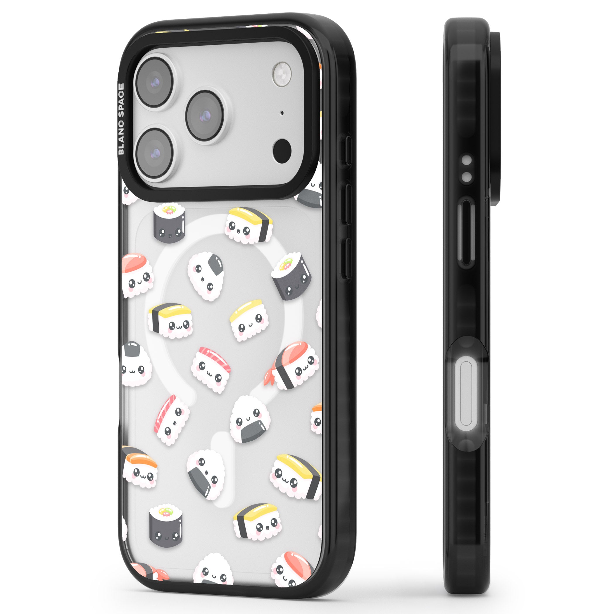 Kawaii Sushi iPhone 17 Pro Impact Pro Black Phone Case Side Profile