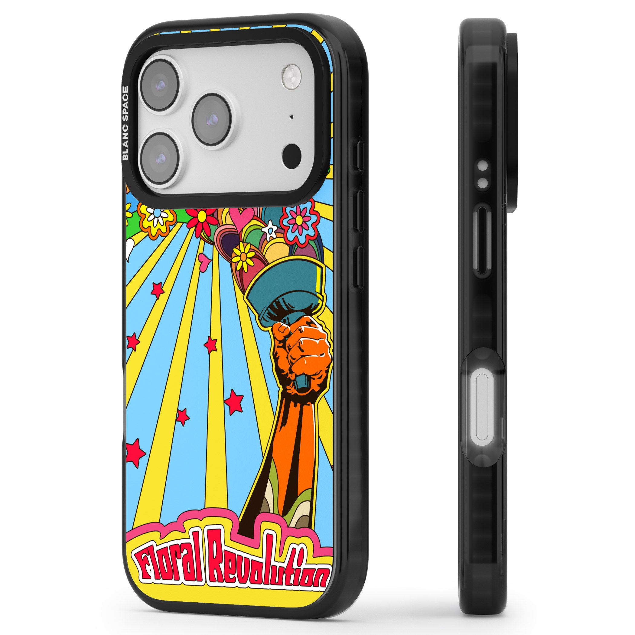 Floral Revolution iPhone 17 Pro Impact Pro Black Phone Case Side Profile