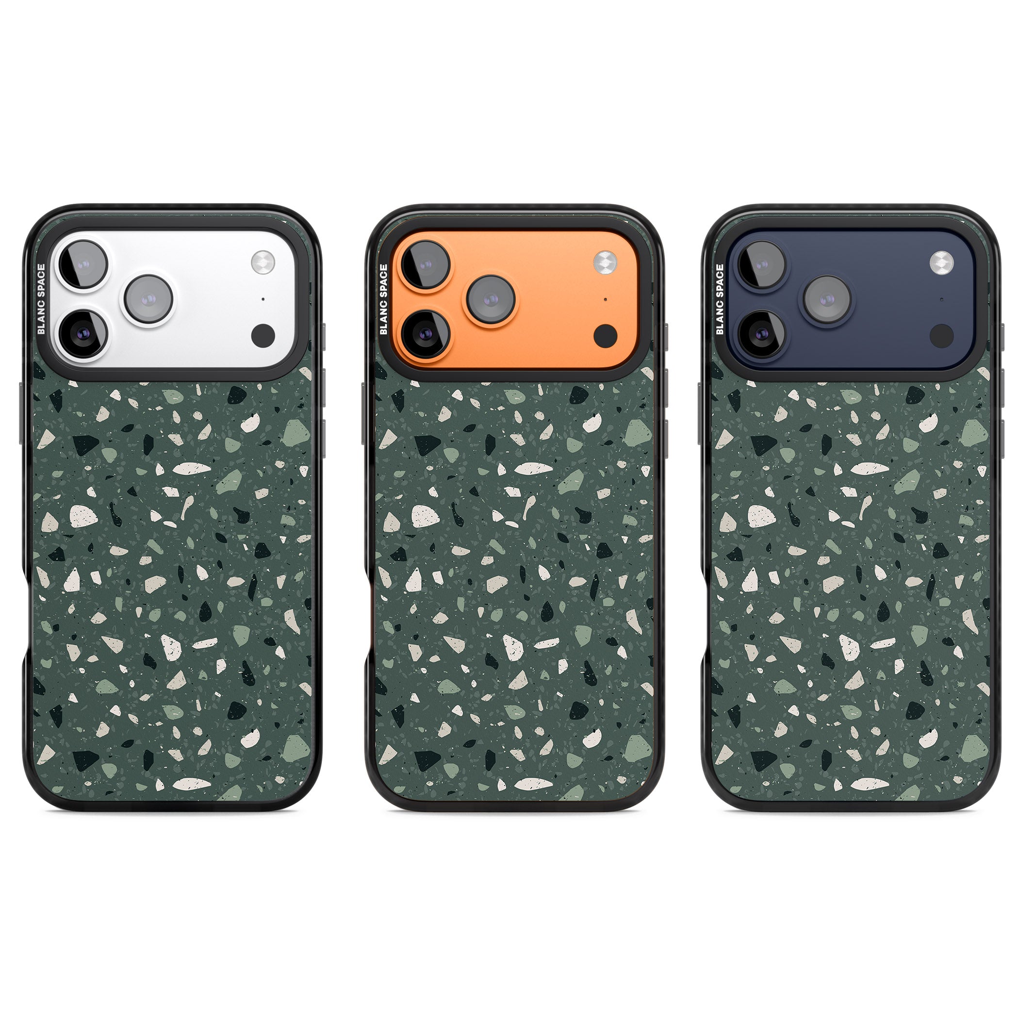 Green & Cream Terrazzo Pattern iPhone 17 Pro Impact Pro Black Phone Case APT Impact Protection