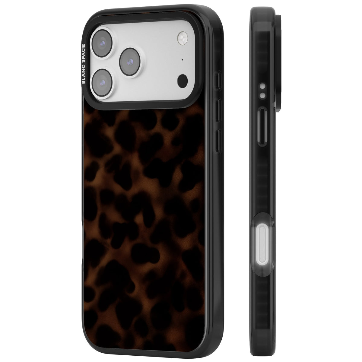 Dark Tortoise Shell old money iPhone case featuring a dark tortoiseshell pattern with amber and black animal print tones iPhone 17 Pro Max Impact Pro Black Phone Case side