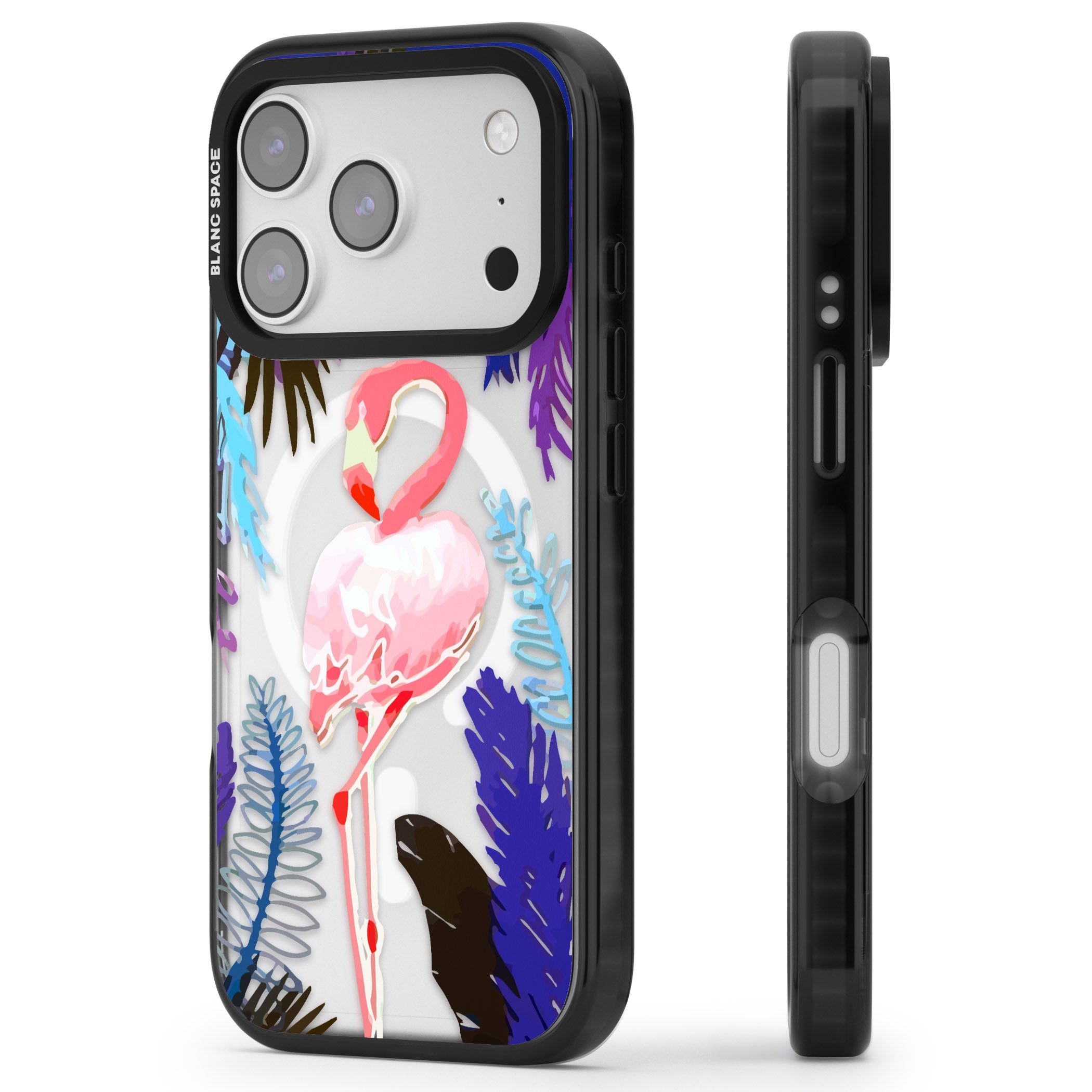 Tropical Flamingo iPhone 17 Pro Impact Pro Black Phone Case Side Profile