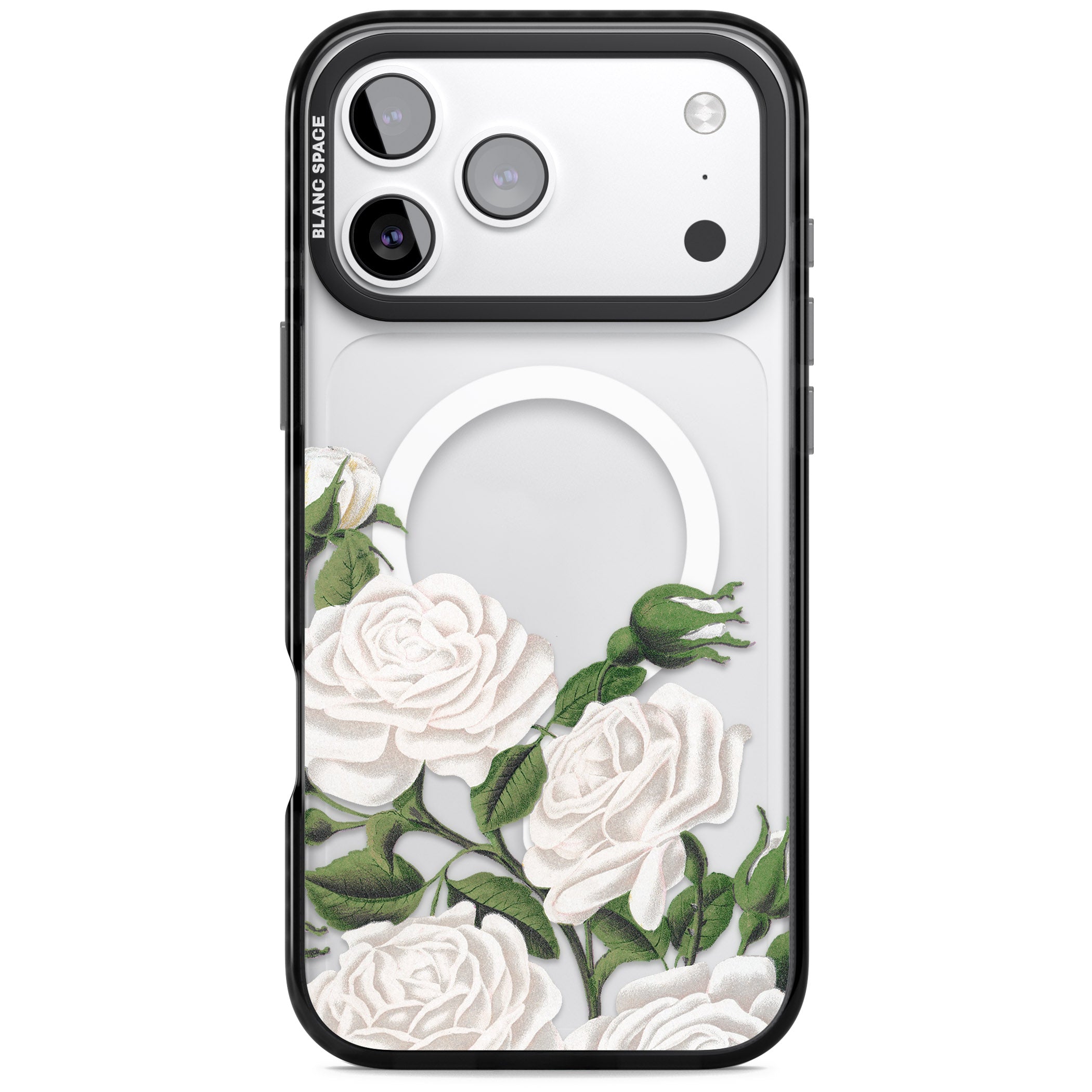 White Vintage Painted Flowers iPhone 17 Pro Impact Pro Black Phone Case