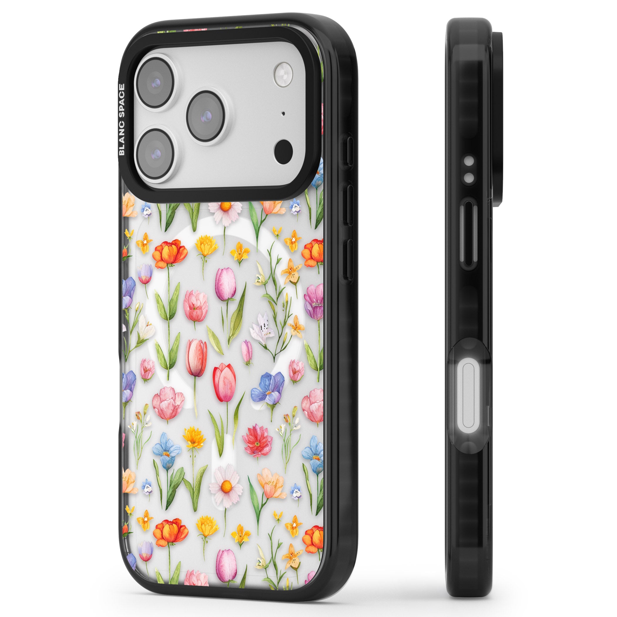 Small Flower Mix iPhone 17 Pro Impact Pro Black Phone Case Side Profile