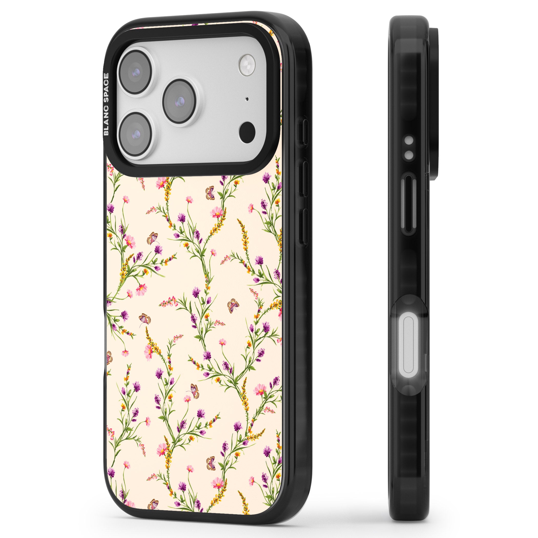 Meadow Wildflowers iPhone 17 Pro Impact Pro Black Phone Case Side Profile