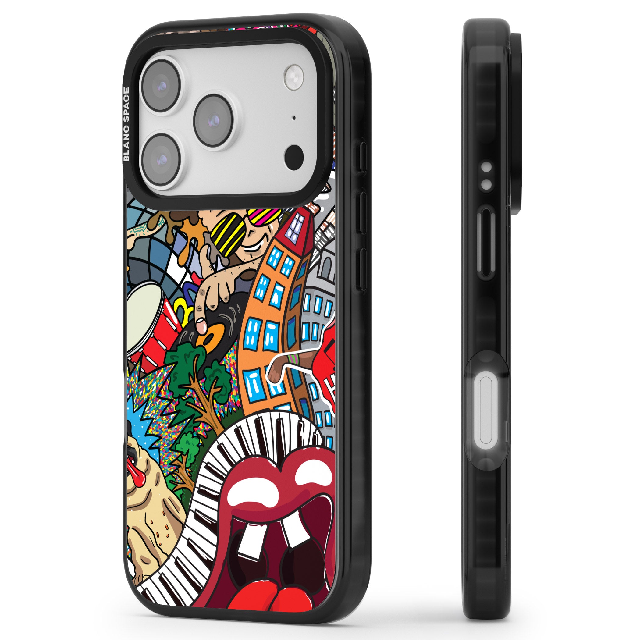 Funky Music City iPhone 17 Pro Impact Pro Black Phone Case Side Profile