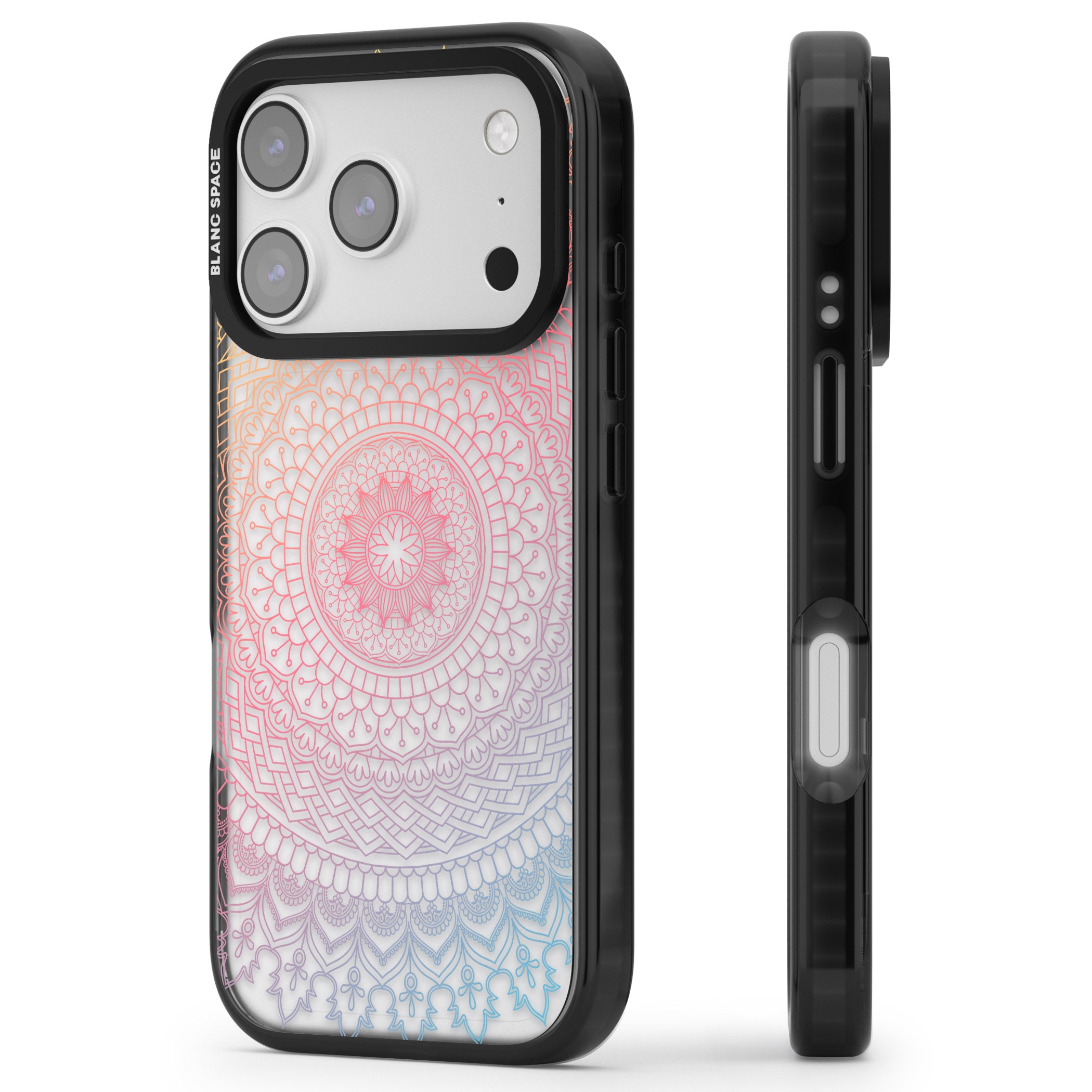 Rainbow Mandala iPhone 17 Pro Impact Black Phone Case Side Profile