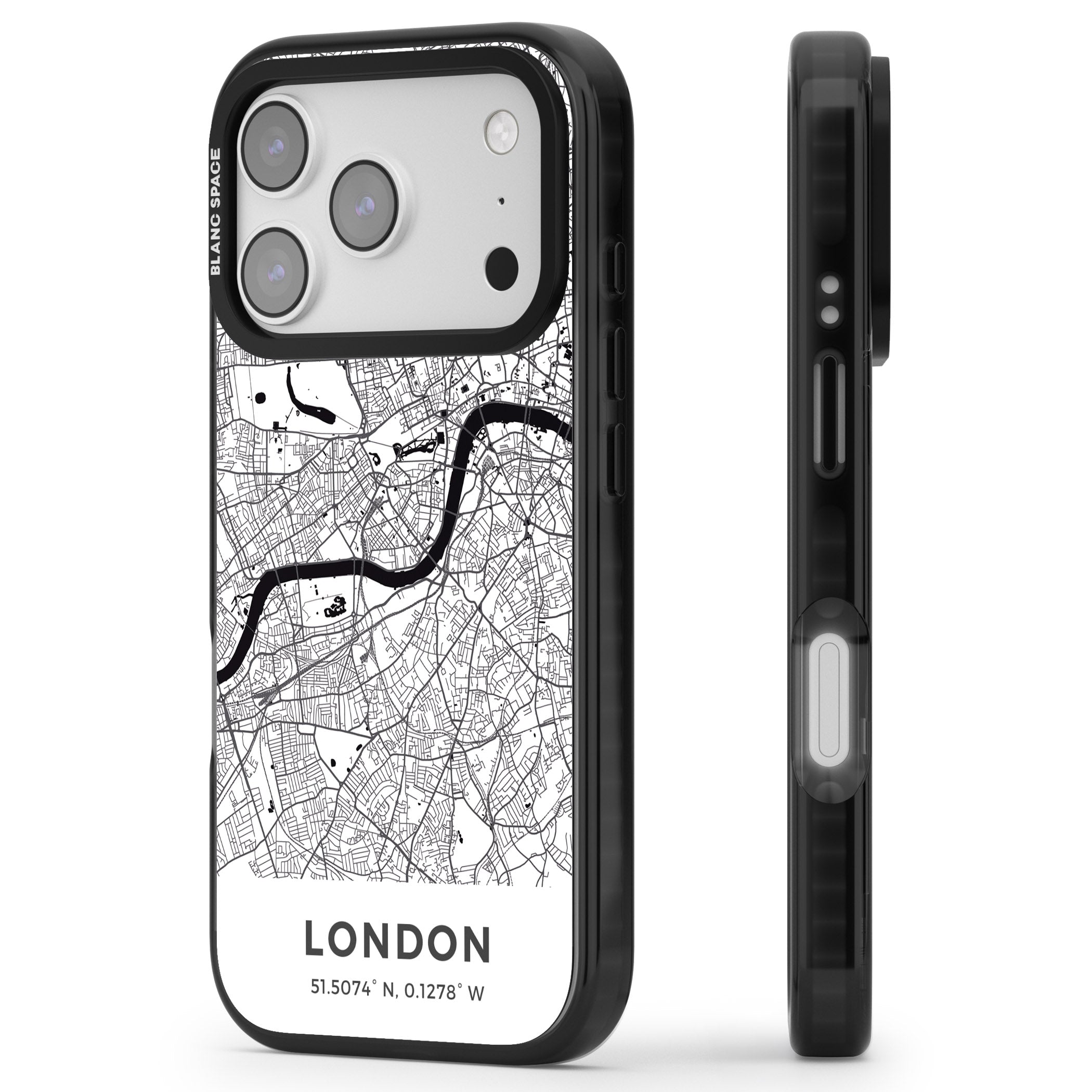 London Map iPhone 17 Pro Impact Black Phone Case Side Profile