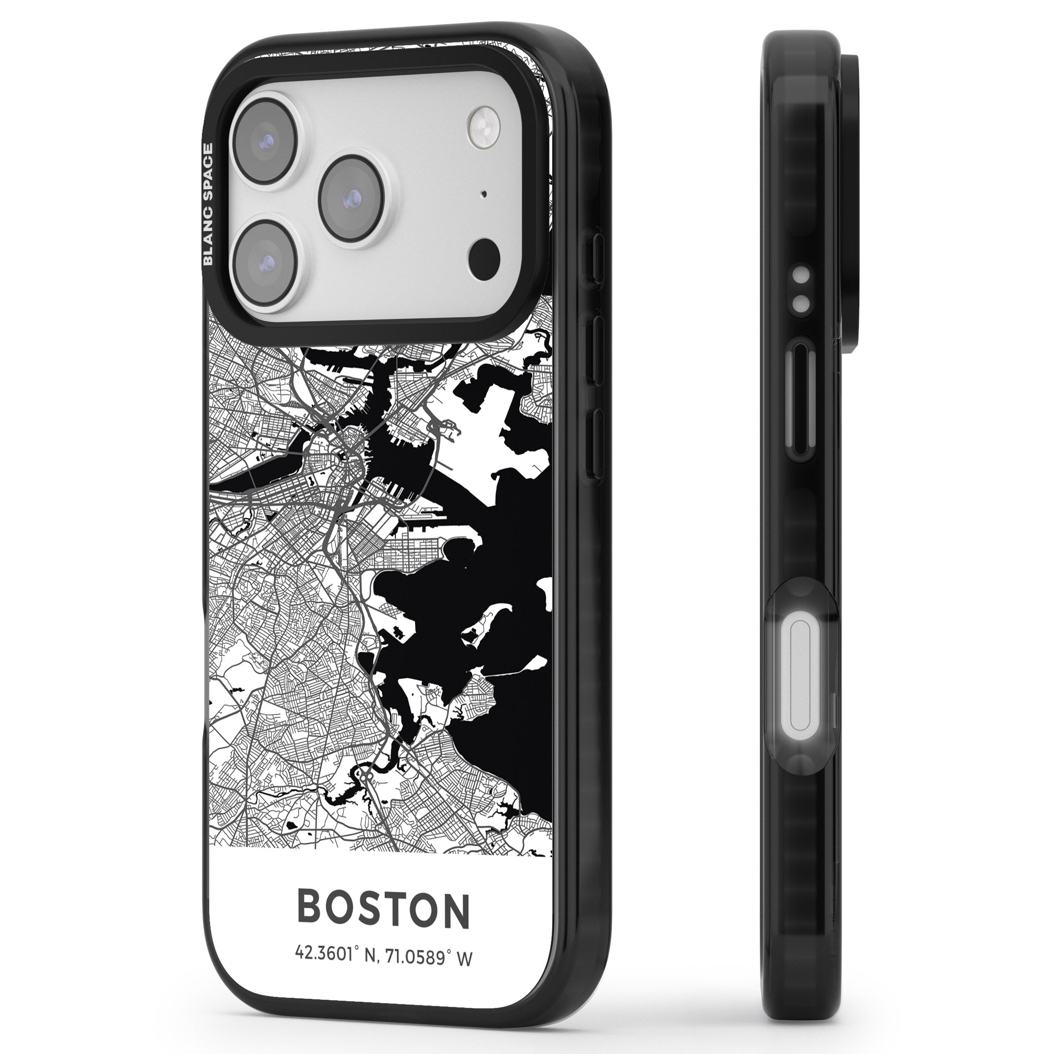 Boston Map iPhone 17 Pro Impact Black Phone Case Side Profile