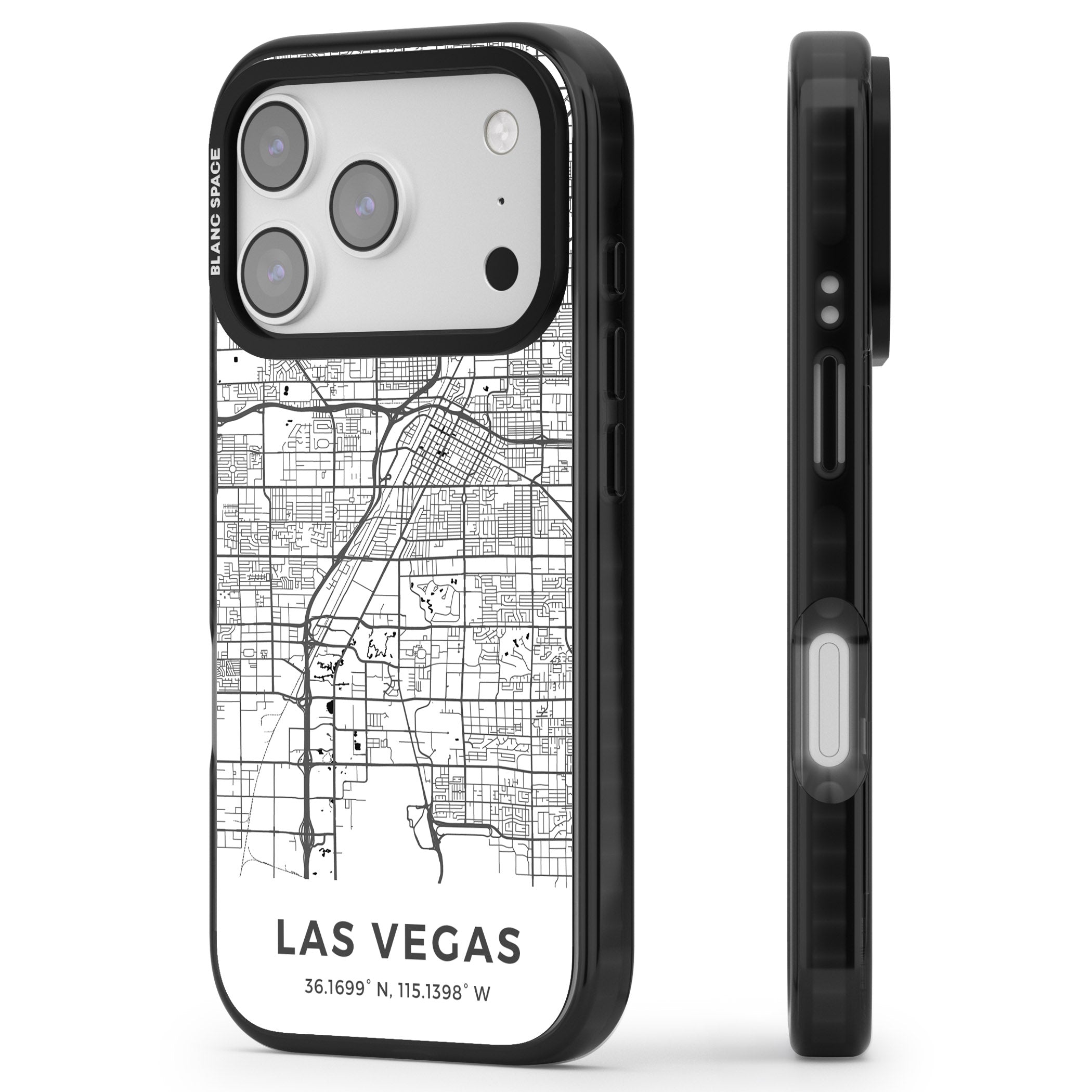 Las Vegas Map iPhone 17 Pro Impact Black Phone Case Side Profile
